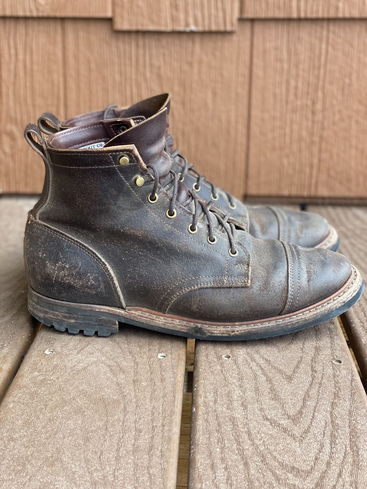 Photo by patinathunderdome on April 5, 2022 of the Truman Service Boot in Horween Java Waxed Flesh.