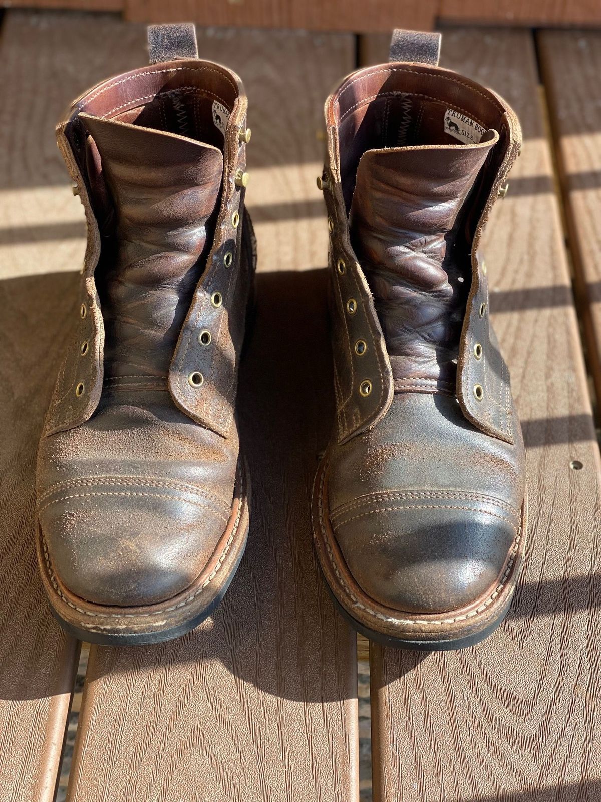 Photo by patinathunderdome on May 1, 2022 of the Truman Service Boot in Horween Java Waxed Flesh.