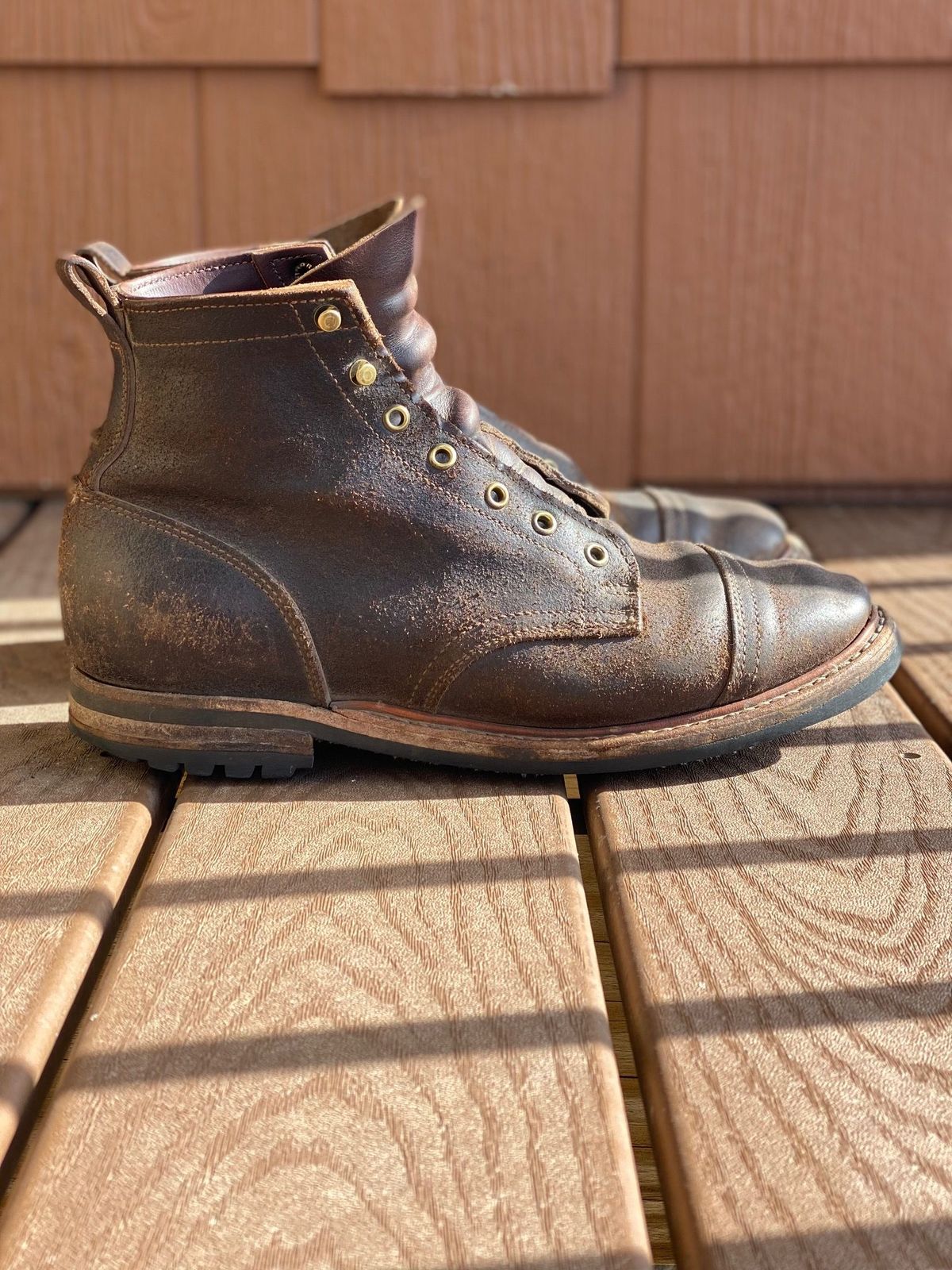 Photo by patinathunderdome on May 1, 2022 of the Truman Service Boot in Horween Java Waxed Flesh.