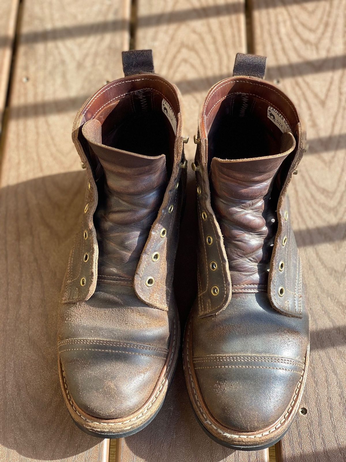 Photo by patinathunderdome on May 1, 2022 of the Truman Service Boot in Horween Java Waxed Flesh.