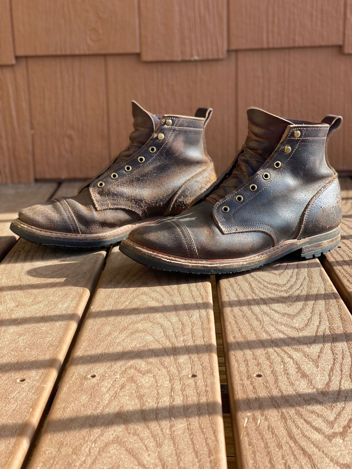 Photo by patinathunderdome on May 1, 2022 of the Truman Service Boot in Horween Java Waxed Flesh.