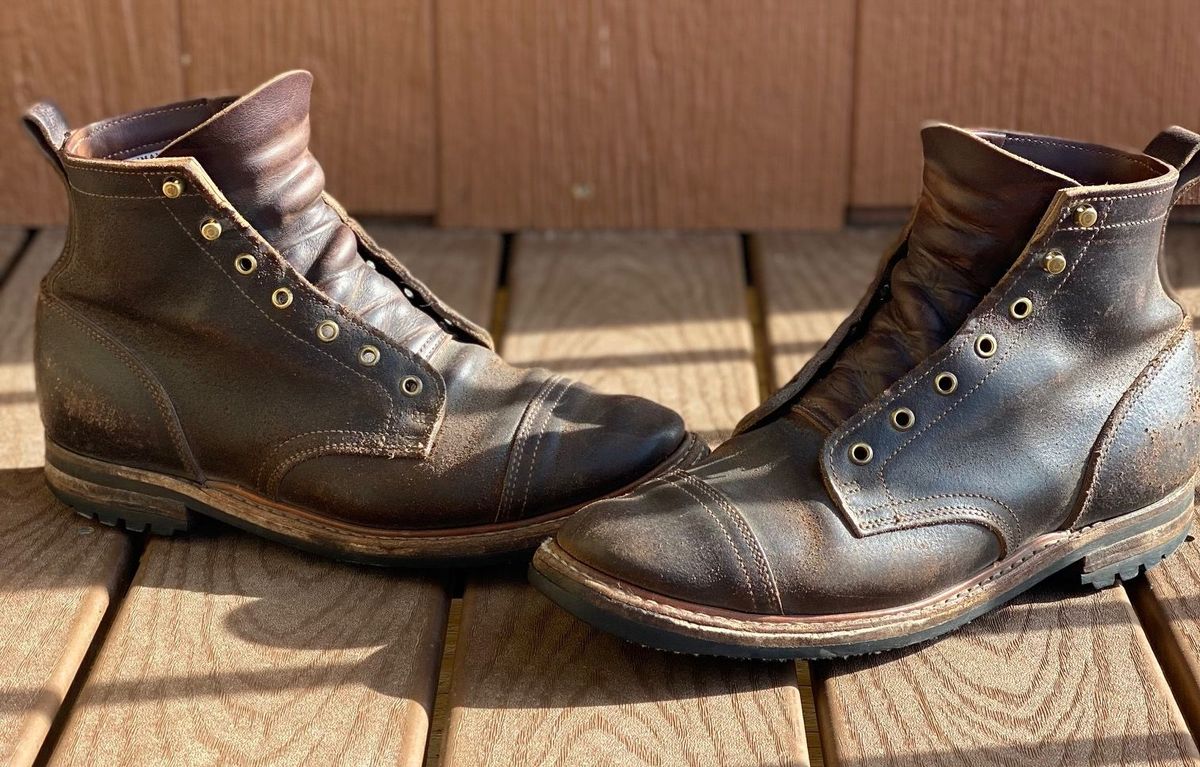 Photo by patinathunderdome on May 1, 2022 of the Truman Service Boot in Horween Java Waxed Flesh.