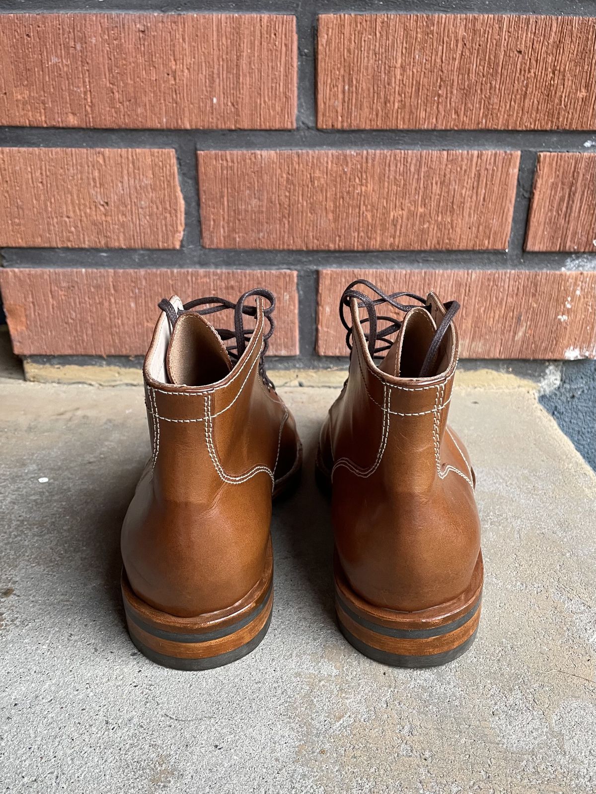 Photo by patinathunderdome on October 1, 2021 of the Aitta Handmade Brogue Cap Toe Service Boot in Conceria Walpier Whisky Buttero.