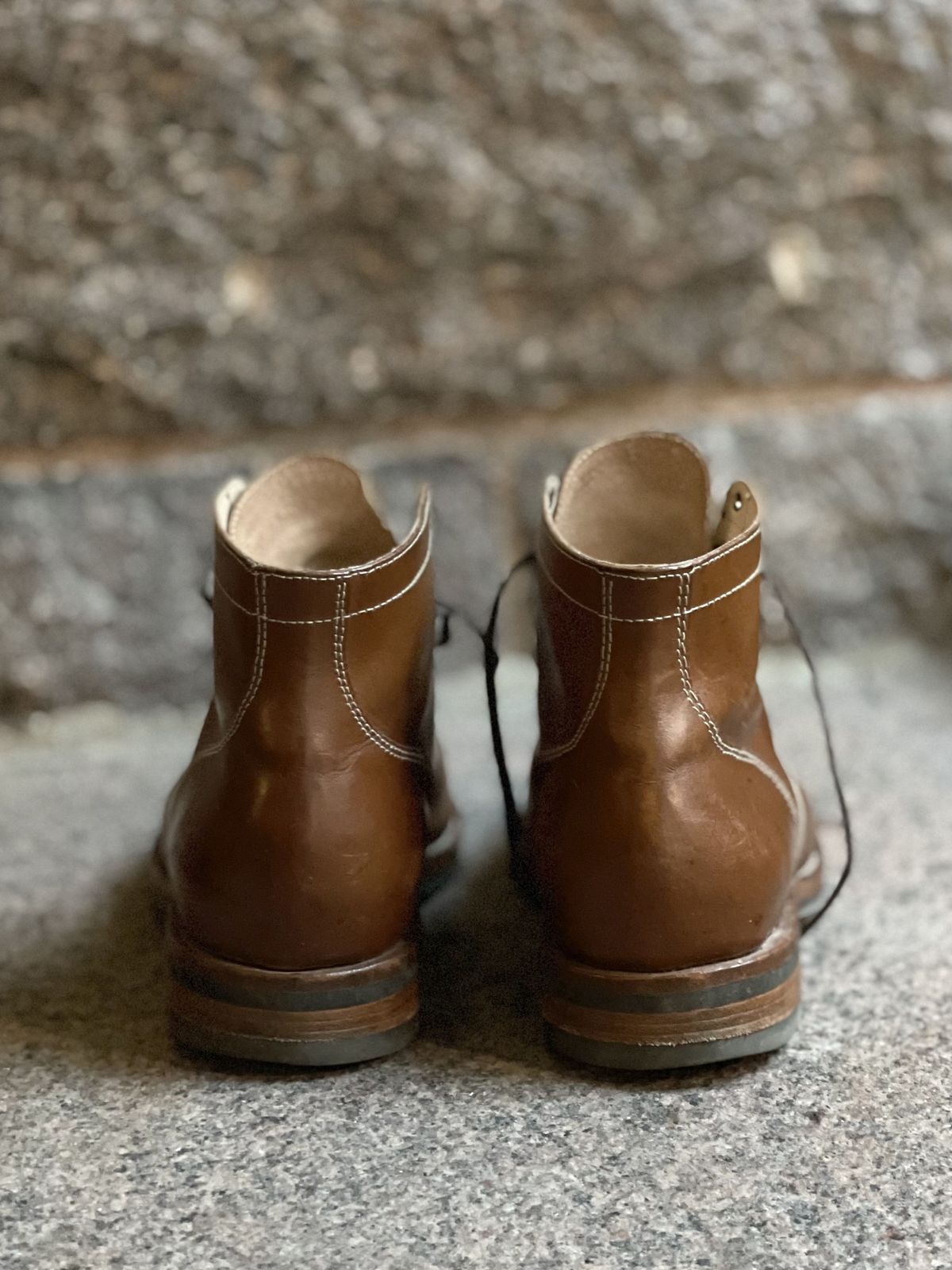 Photo by patinathunderdome on November 5, 2021 of the Aitta Handmade Brogue Cap Toe Service Boot in Conceria Walpier Whisky Buttero.
