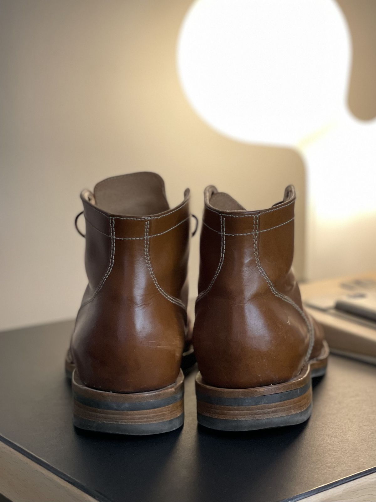 Photo by patinathunderdome on January 5, 2022 of the Aitta Handmade Brogue Cap Toe Service Boot in Conceria Walpier Whisky Buttero.
