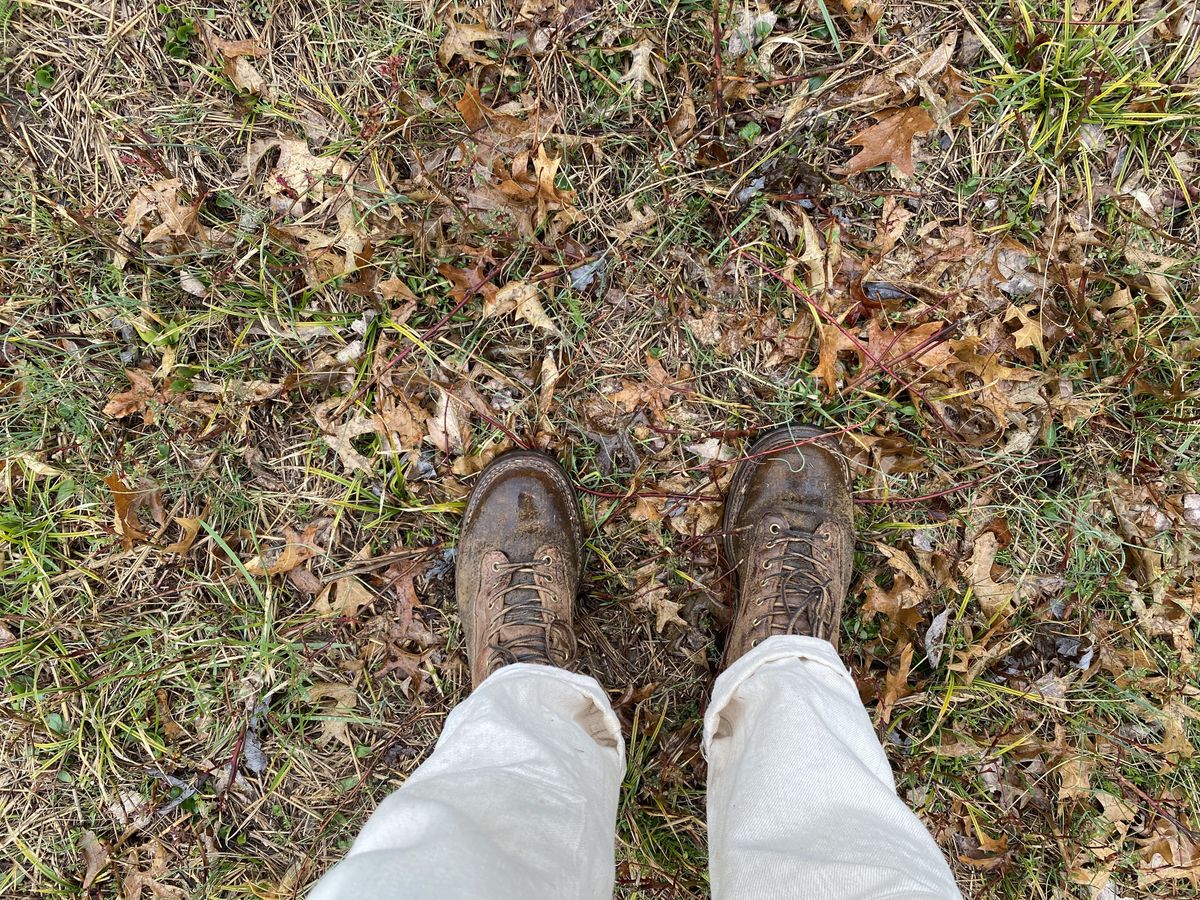 Photo by patinathunderdome on April 4, 2022 of the White's Logger in Horween Cinnamon Waxed Flesh.