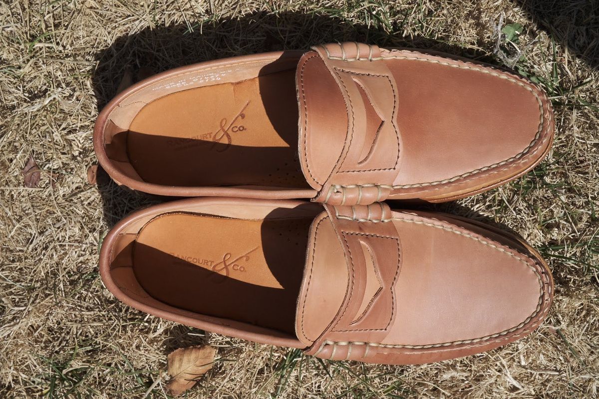 Photo by patinathunderdome on September 30, 2021 of the Rancourt & Co. Beefroll Penny Loafers in Horween Unglazed Natural Shell Cordovan.