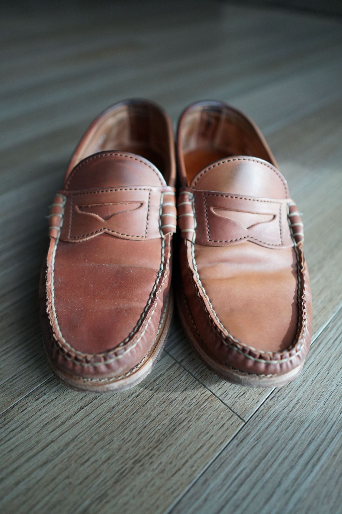 Photo by patinathunderdome on November 6, 2021 of the Rancourt & Co. Beefroll Penny Loafers in Horween Unglazed Natural Shell Cordovan.