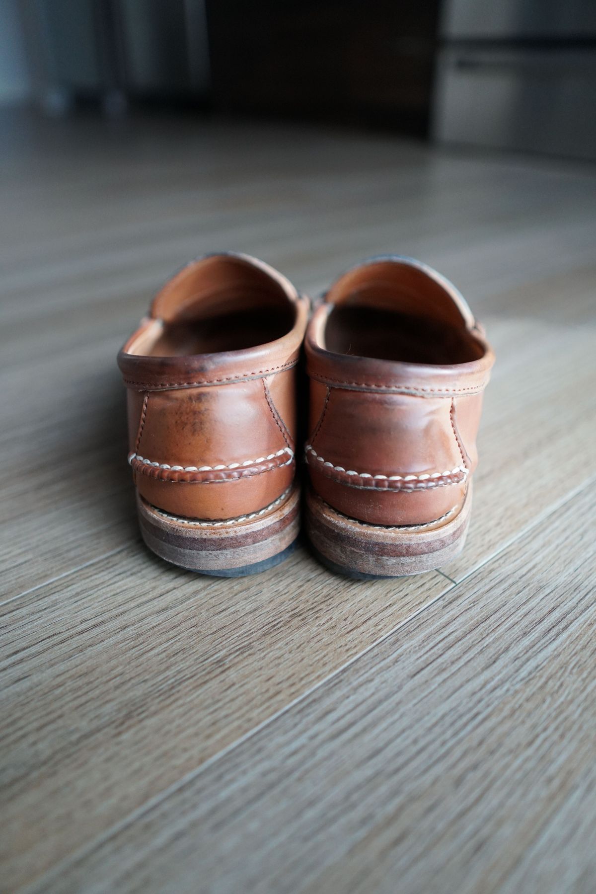 Photo by patinathunderdome on November 6, 2021 of the Rancourt & Co. Beefroll Penny Loafers in Horween Unglazed Natural Shell Cordovan.