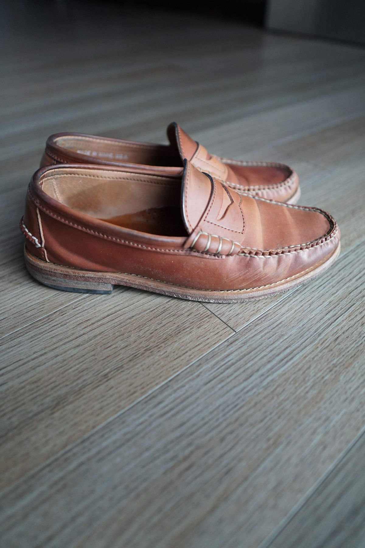 Photo by patinathunderdome on November 6, 2021 of the Rancourt & Co. Beefroll Penny Loafers in Horween Unglazed Natural Shell Cordovan.