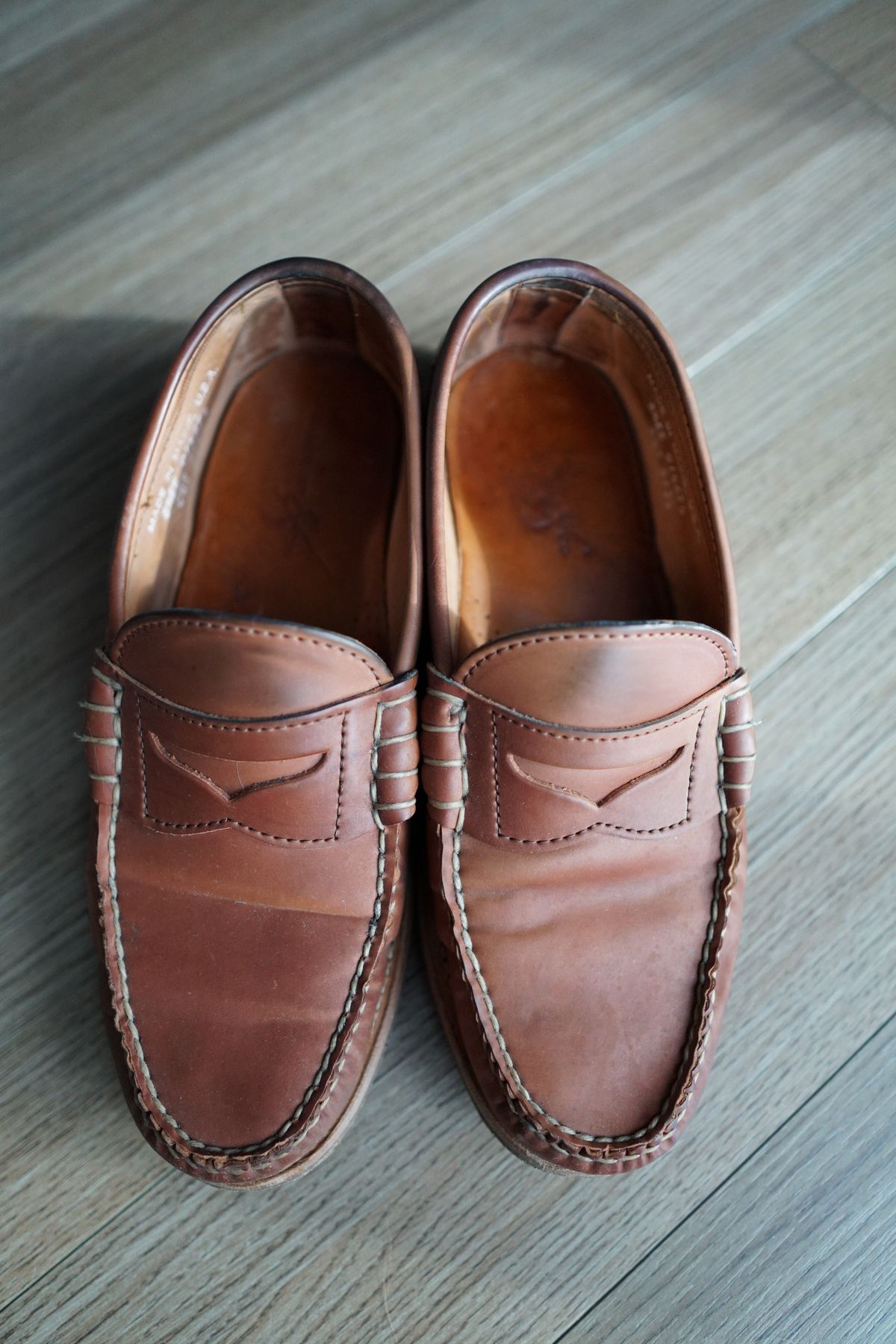 Photo by patinathunderdome on November 6, 2021 of the Rancourt & Co. Beefroll Penny Loafers in Horween Unglazed Natural Shell Cordovan.