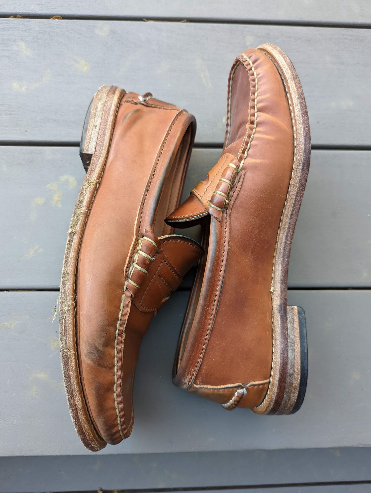 Photo by patinathunderdome on December 5, 2021 of the Rancourt & Co. Beefroll Penny Loafers in Horween Unglazed Natural Shell Cordovan.