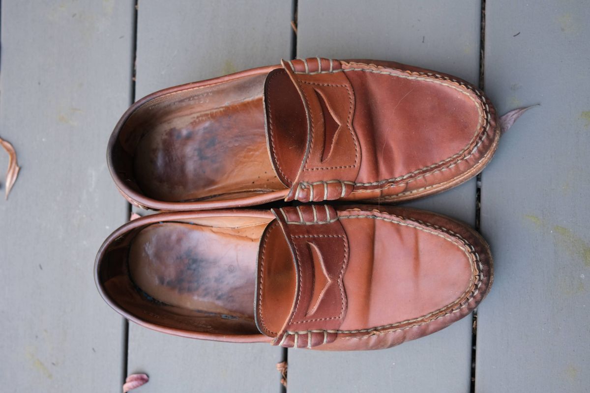 Photo by patinathunderdome on May 4, 2022 of the Rancourt & Co. Beefroll Penny Loafers in Horween Unglazed Natural Shell Cordovan.