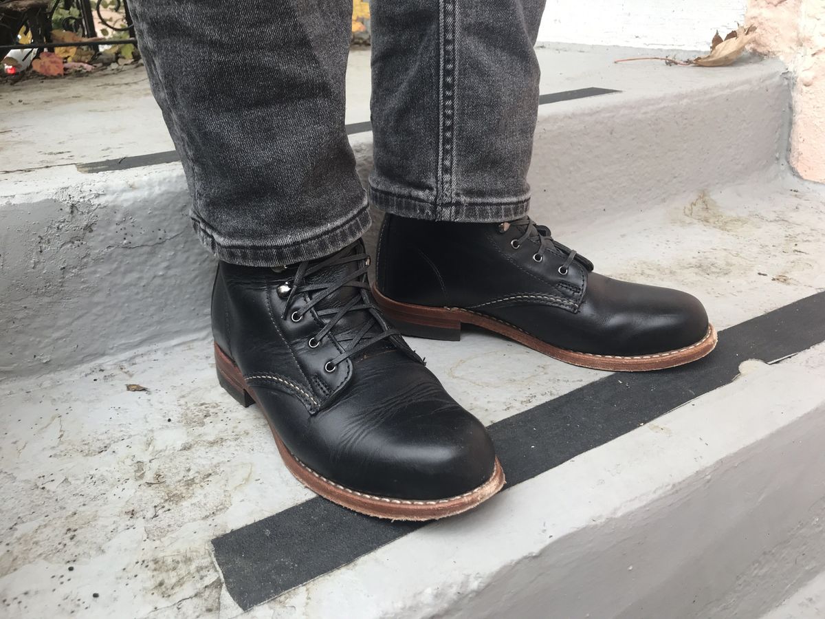 Photo by patinathunderdome on November 4, 2021 of the Wolverine 1000 Mile Plain-Toe Boot in Horween Black Chromexcel.
