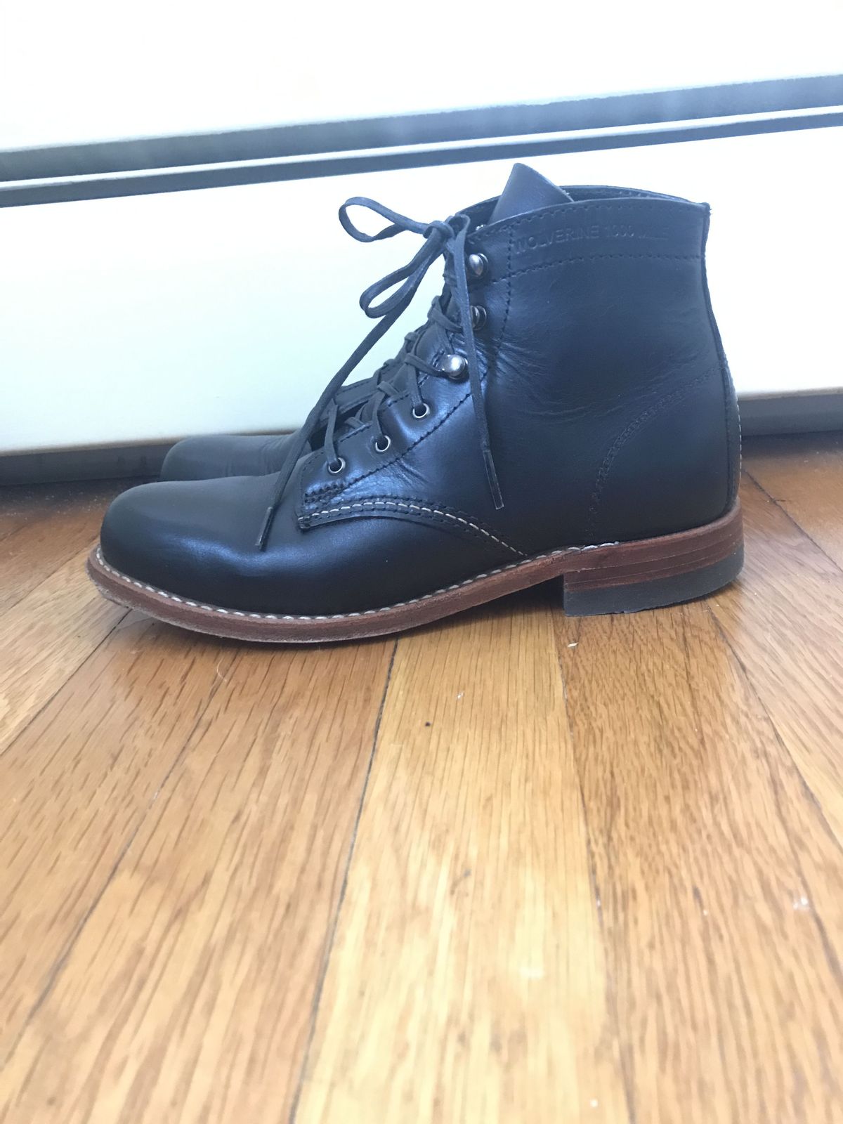 Photo by patinathunderdome on November 4, 2021 of the Wolverine 1000 Mile Plain-Toe Boot in Horween Black Chromexcel.