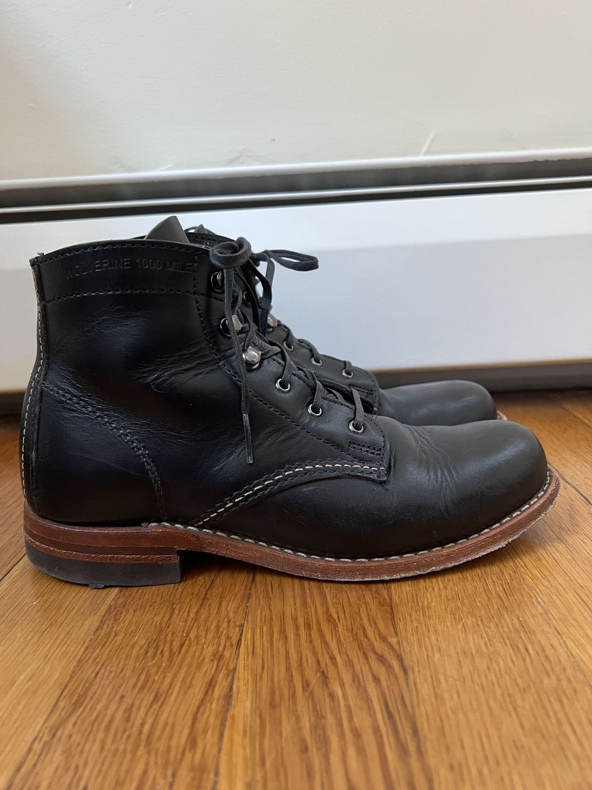 Photo by patinathunderdome on December 3, 2021 of the Wolverine 1000 Mile Plain-Toe Boot in Horween Black Chromexcel.