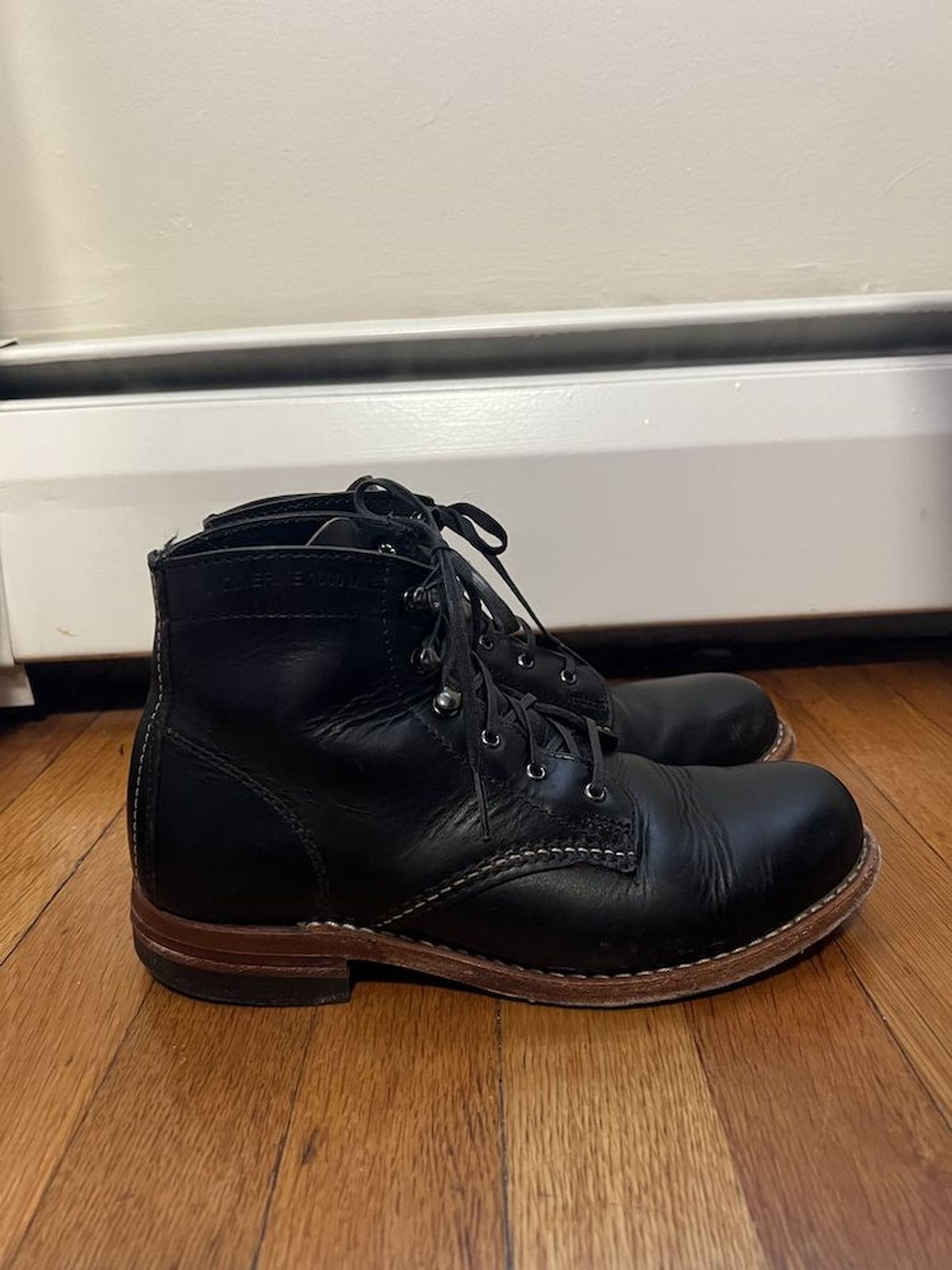 Photo by patinathunderdome on February 4, 2022 of the Wolverine 1000 Mile Plain-Toe Boot in Horween Black Chromexcel.