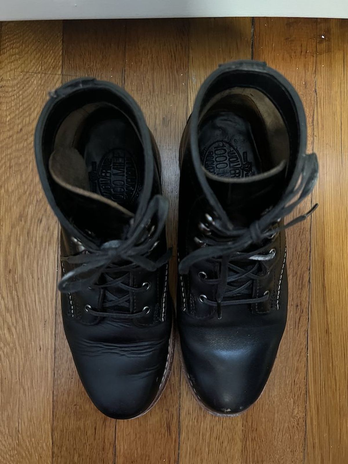 Photo by patinathunderdome on February 4, 2022 of the Wolverine 1000 Mile Plain-Toe Boot in Horween Black Chromexcel.