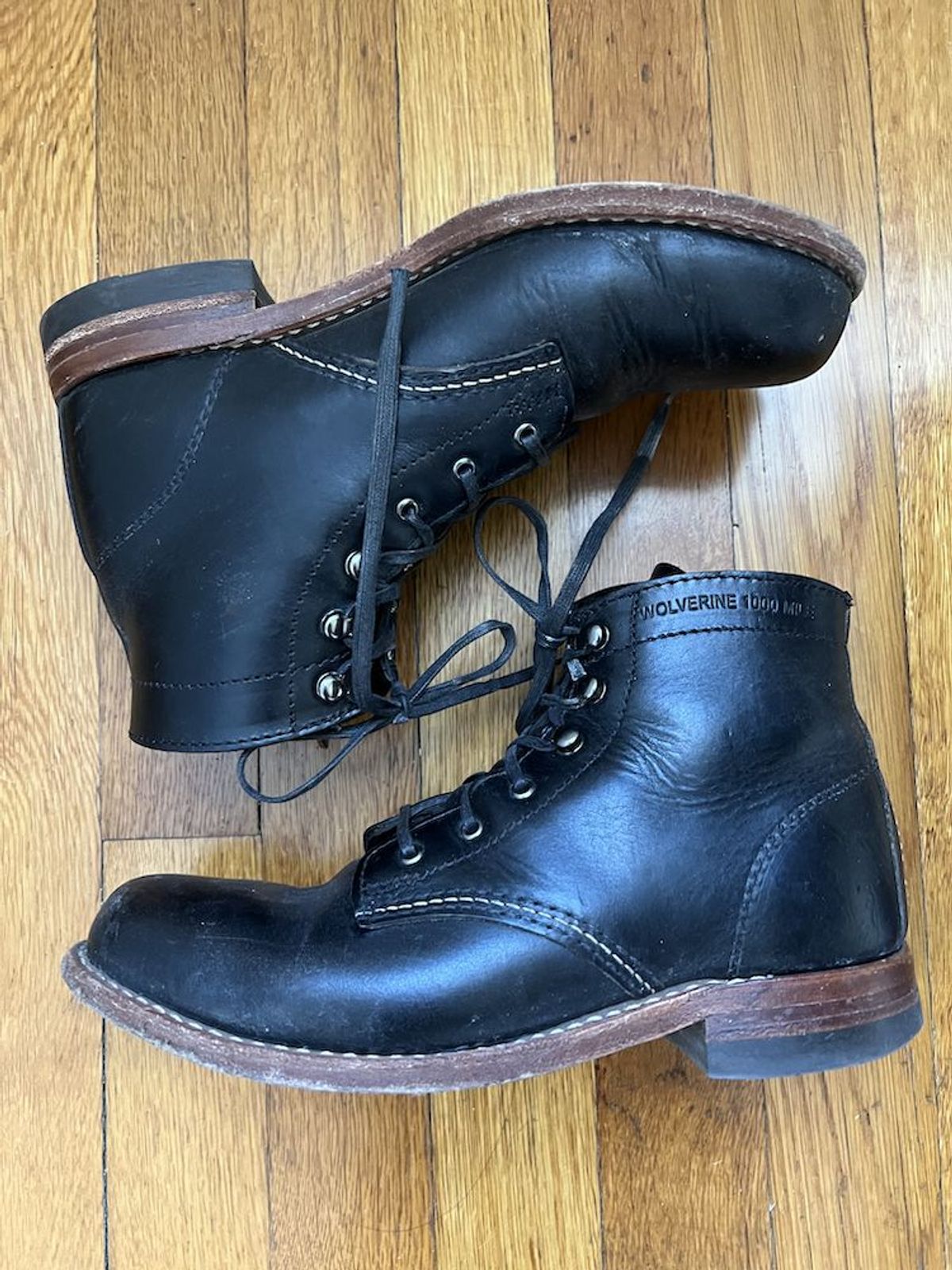 Photo by patinathunderdome on April 3, 2022 of the Wolverine 1000 Mile Plain-Toe Boot in Horween Black Chromexcel.