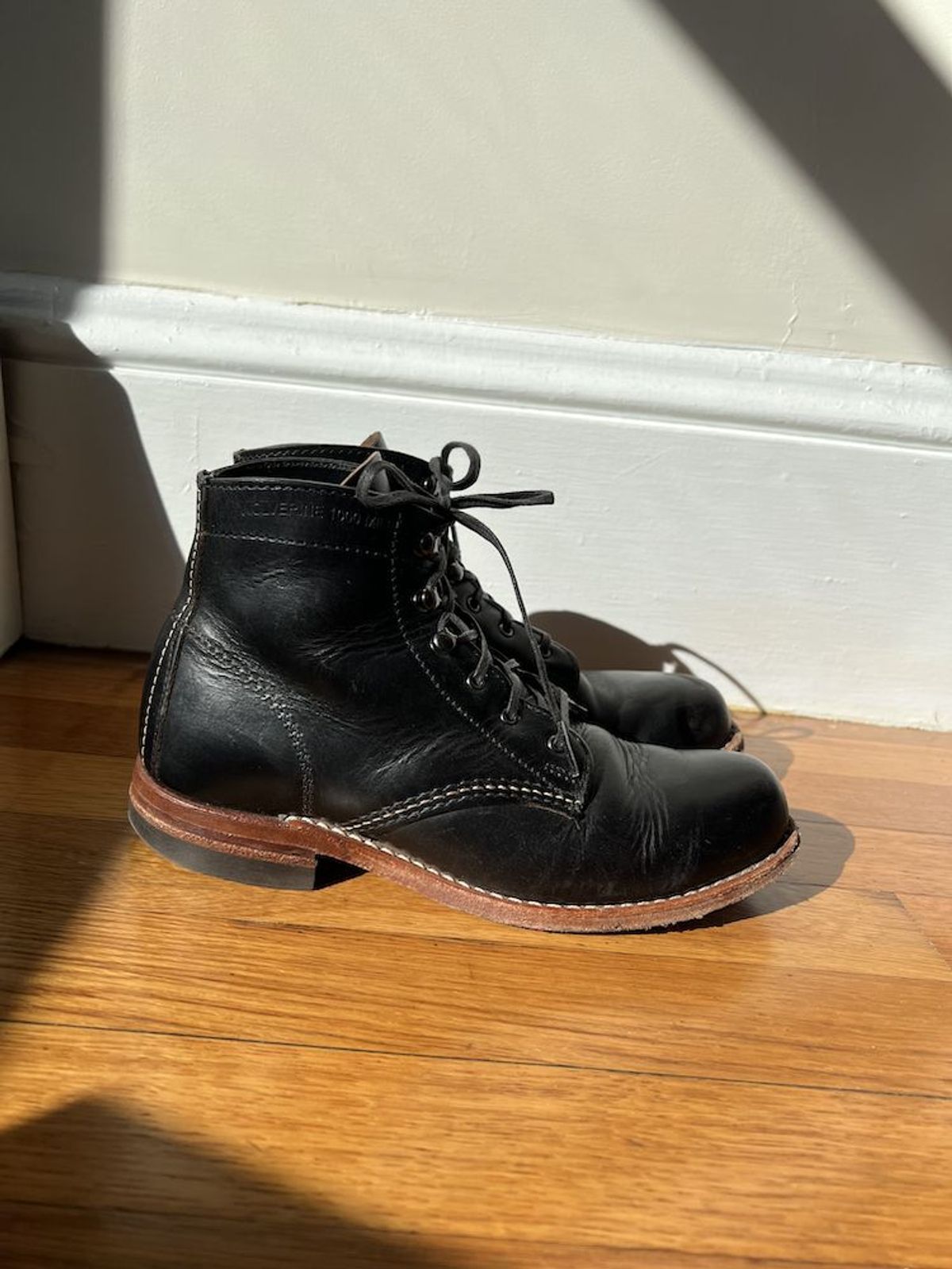 Photo by patinathunderdome on May 5, 2022 of the Wolverine 1000 Mile Plain-Toe Boot in Horween Black Chromexcel.