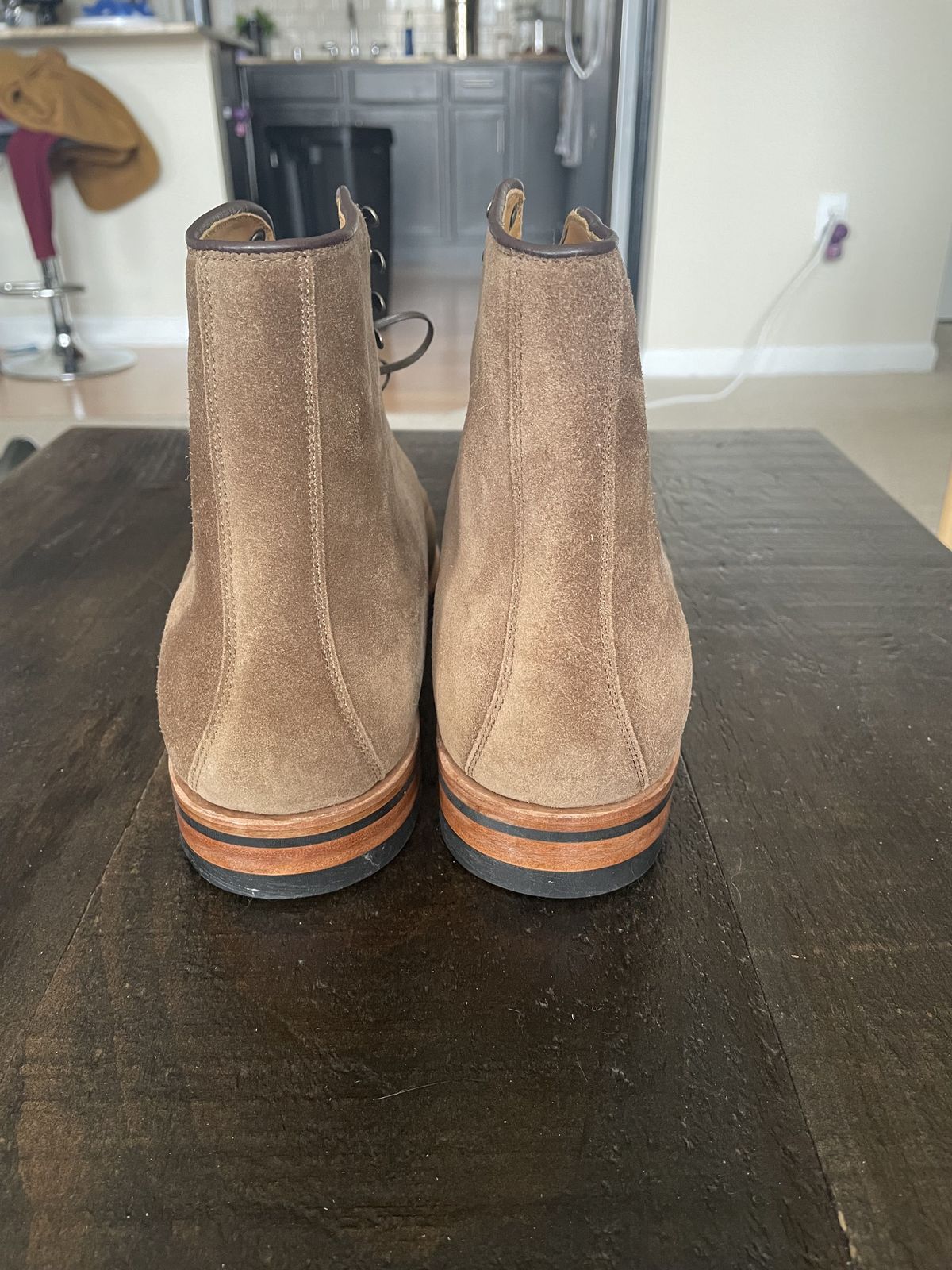 Photo by patinathunderdome on September 30, 2021 of the Viberg Halkett in C.F. Stead Snuff Bison Calf Suede.