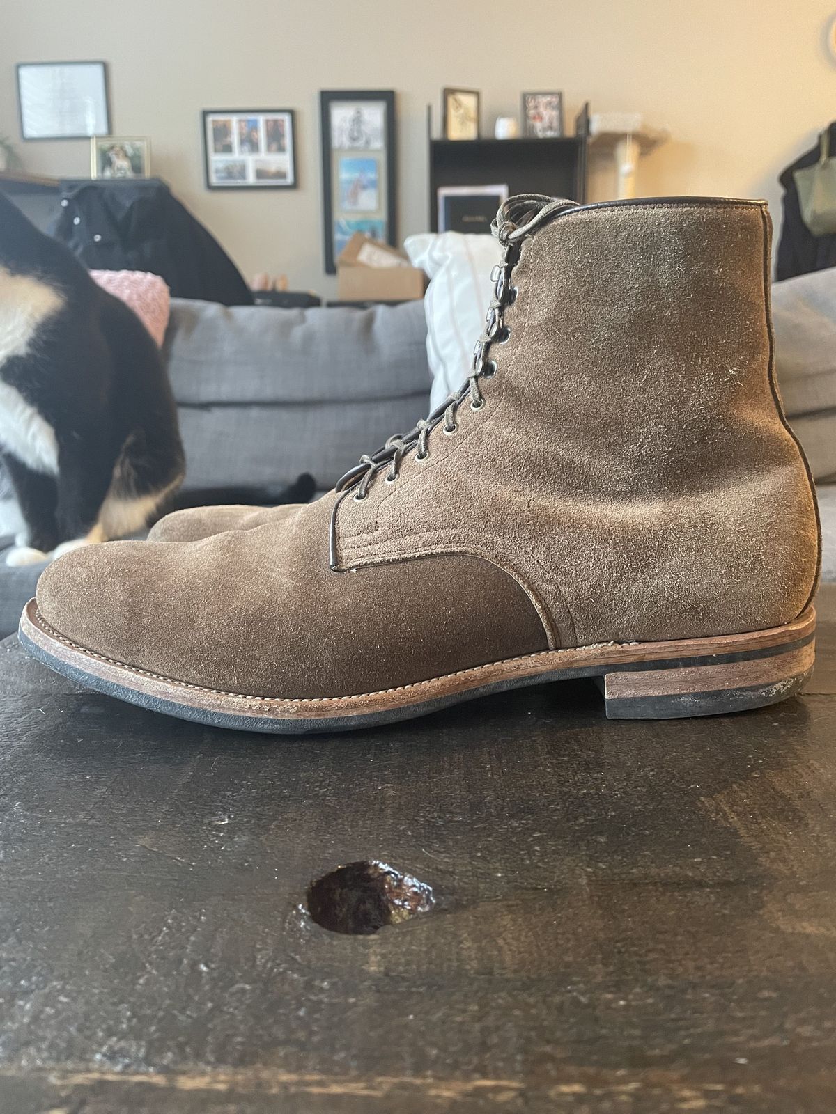 Photo by patinathunderdome on February 3, 2022 of the Viberg Halkett in C.F. Stead Snuff Bison Calf Suede.