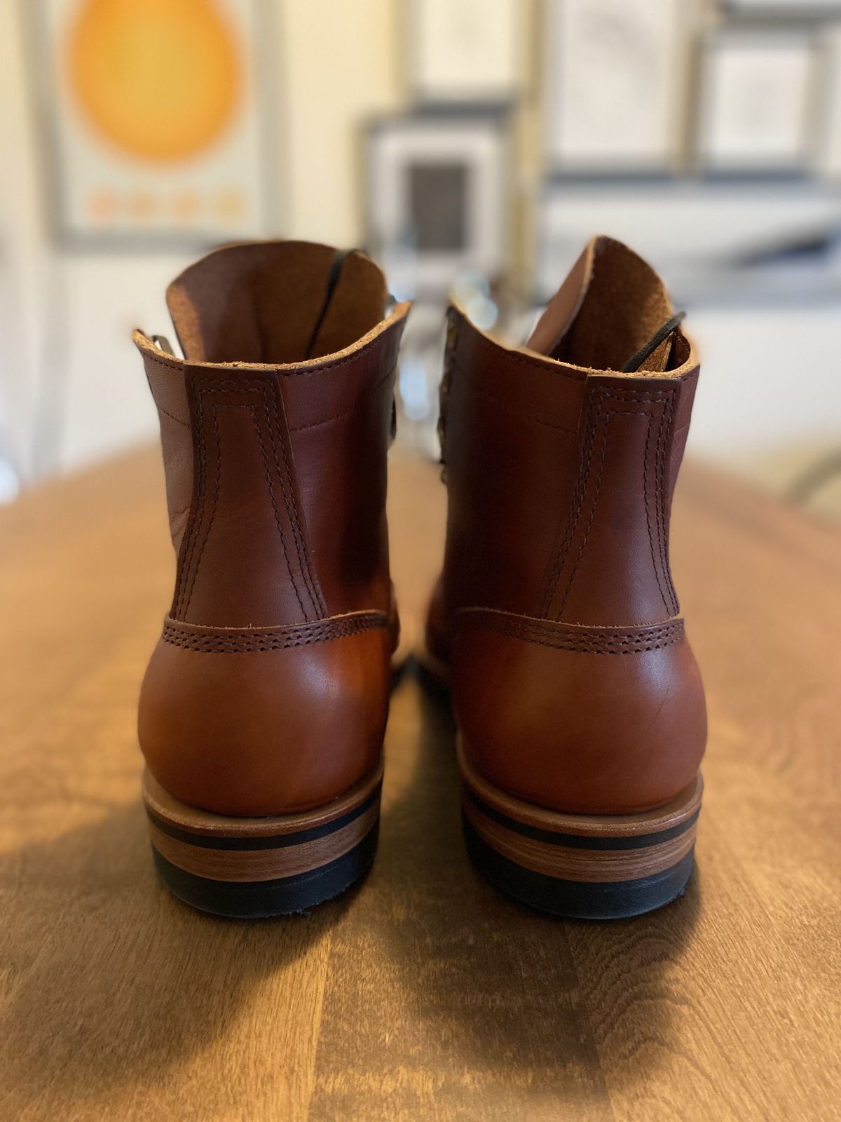 Photo by patinathunderdome on September 30, 2021 of the White's MP-Sherman Plain Toe in Wickett & Craig Red Latigo.