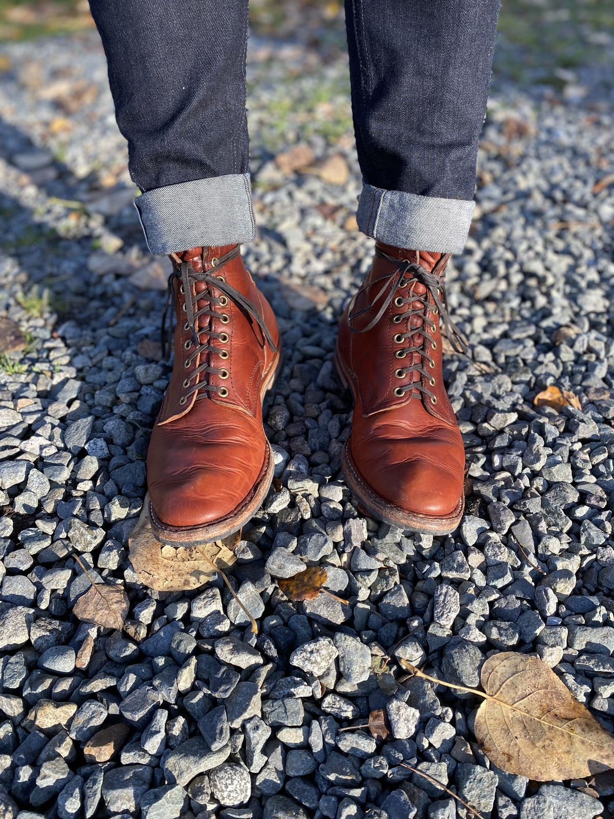 Photo by patinathunderdome on December 2, 2021 of the White's MP-Sherman Plain Toe in Wickett & Craig Red Latigo.
