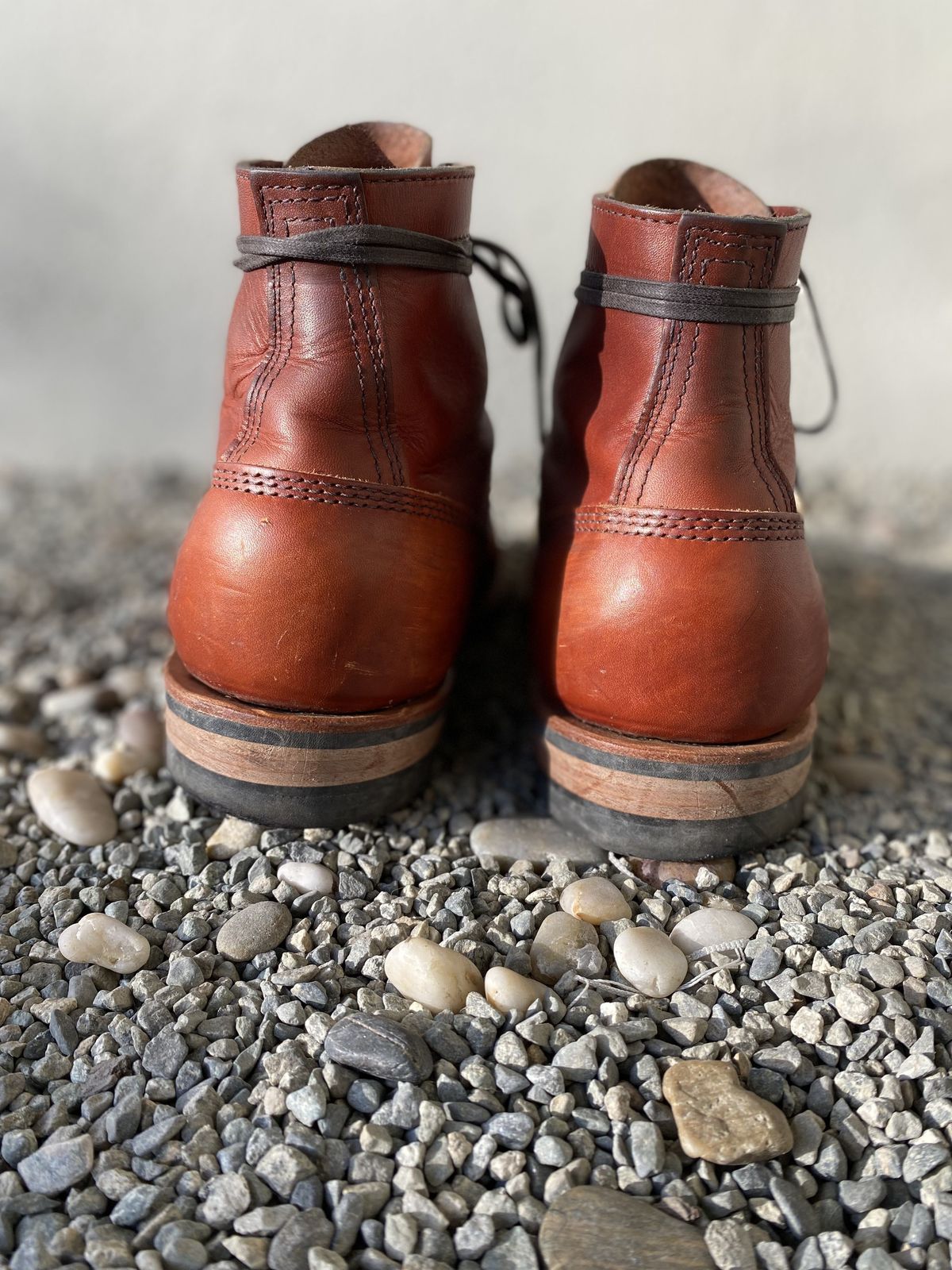 Photo by patinathunderdome on December 2, 2021 of the White's MP-Sherman Plain Toe in Wickett & Craig Red Latigo.