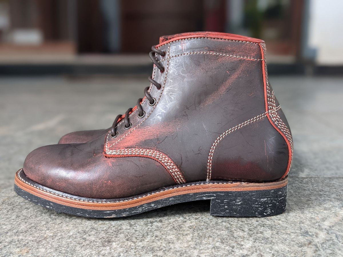 Photo by patinathunderdome on November 2, 2021 of the Bridlen Iron Boot in Conceria Walpier Red Burro Ghost.