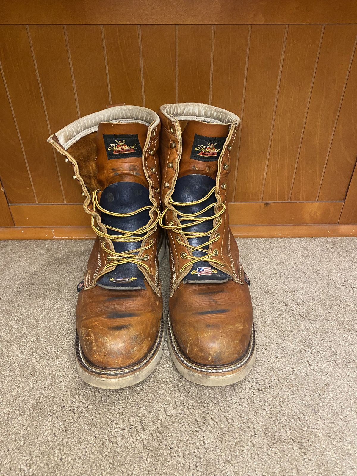 Photo by patinathunderdome on November 3, 2021 of the Thorogood 8" Plain Toe in Tobacco.
