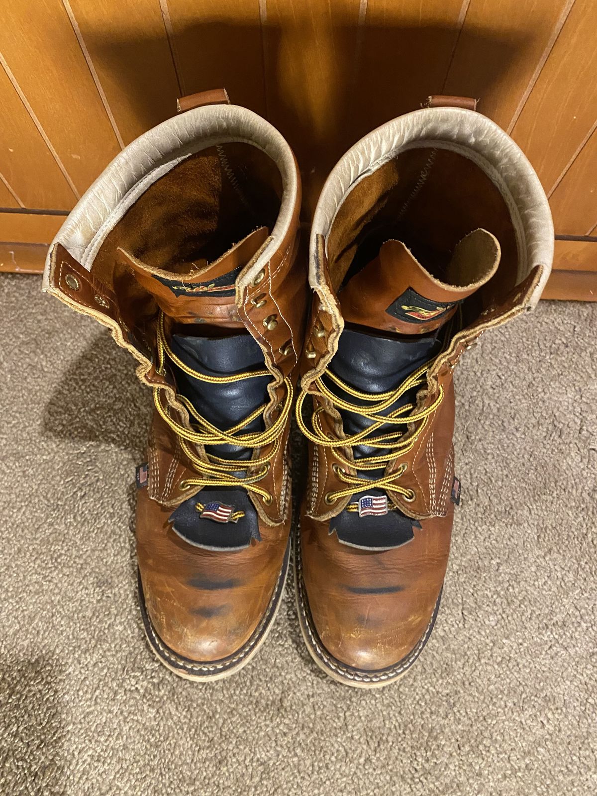 Photo by patinathunderdome on November 3, 2021 of the Thorogood 8" Plain Toe in Tobacco.