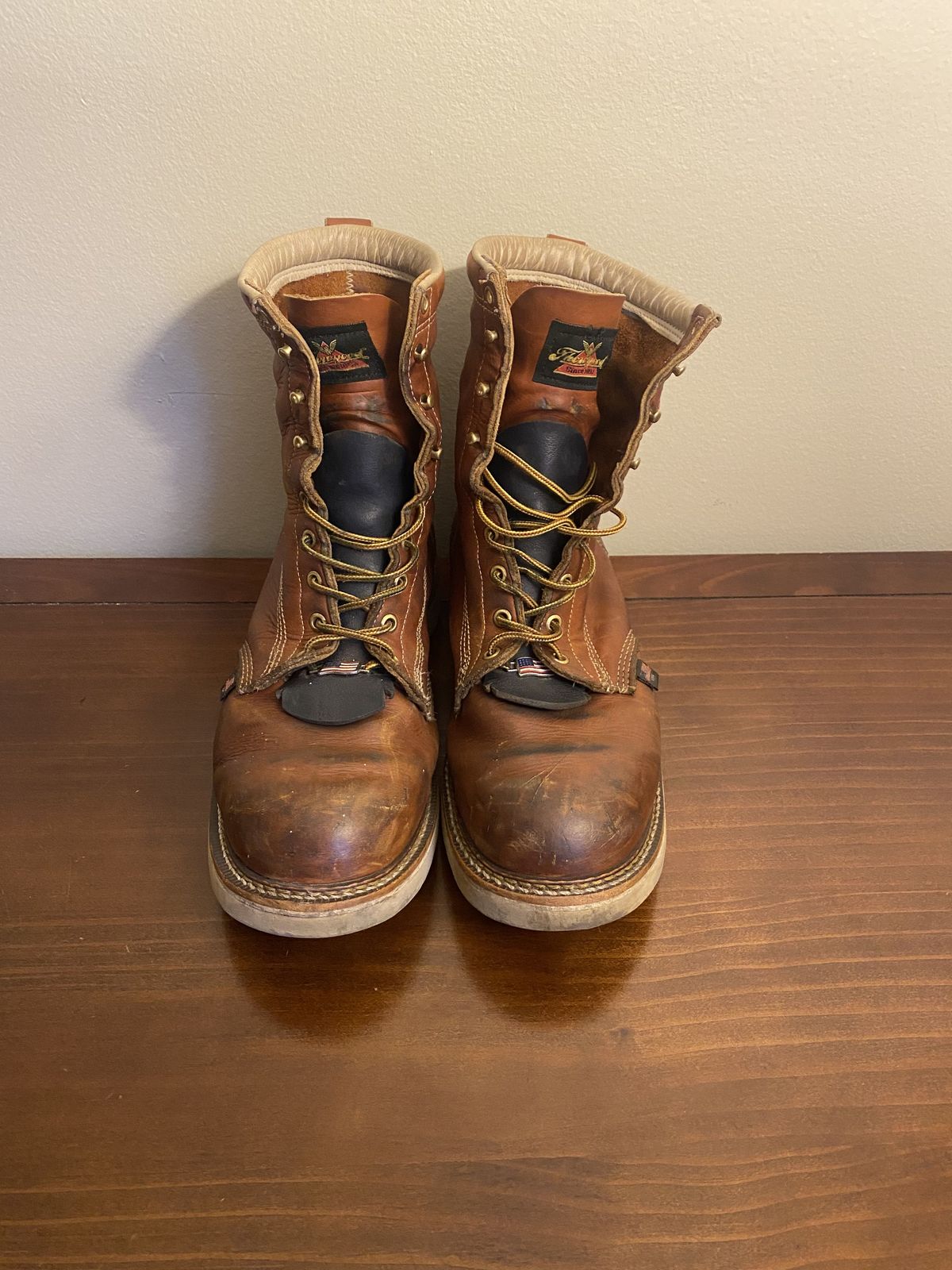 Photo by patinathunderdome on December 4, 2021 of the Thorogood 8" Plain Toe in Tobacco.