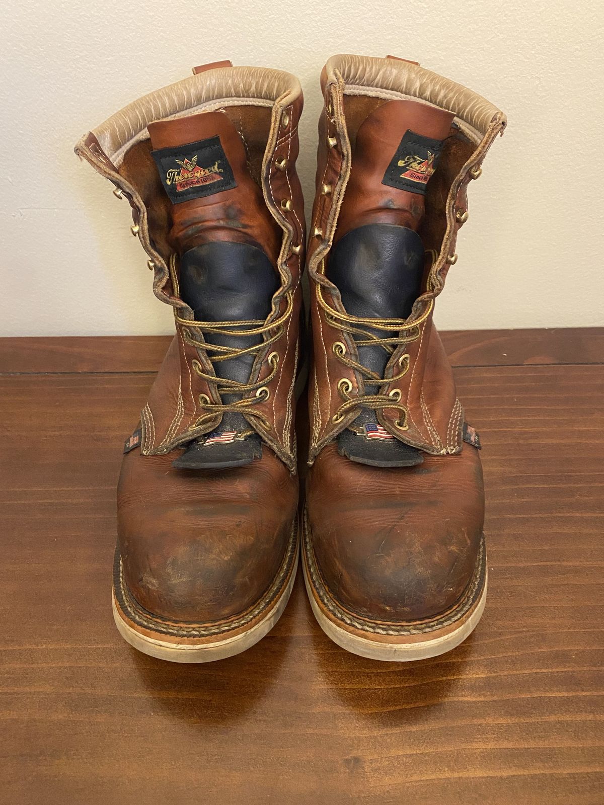 Photo by patinathunderdome on February 2, 2022 of the Thorogood 8" Plain Toe in Tobacco.