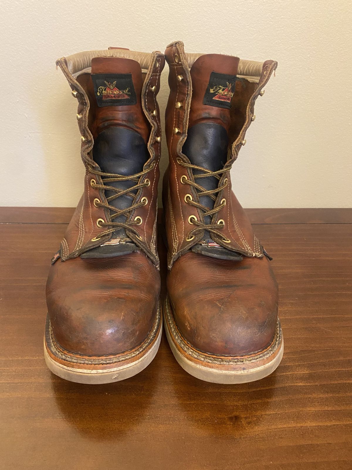 Photo by patinathunderdome on March 5, 2022 of the Thorogood 8" Plain Toe in Tobacco.