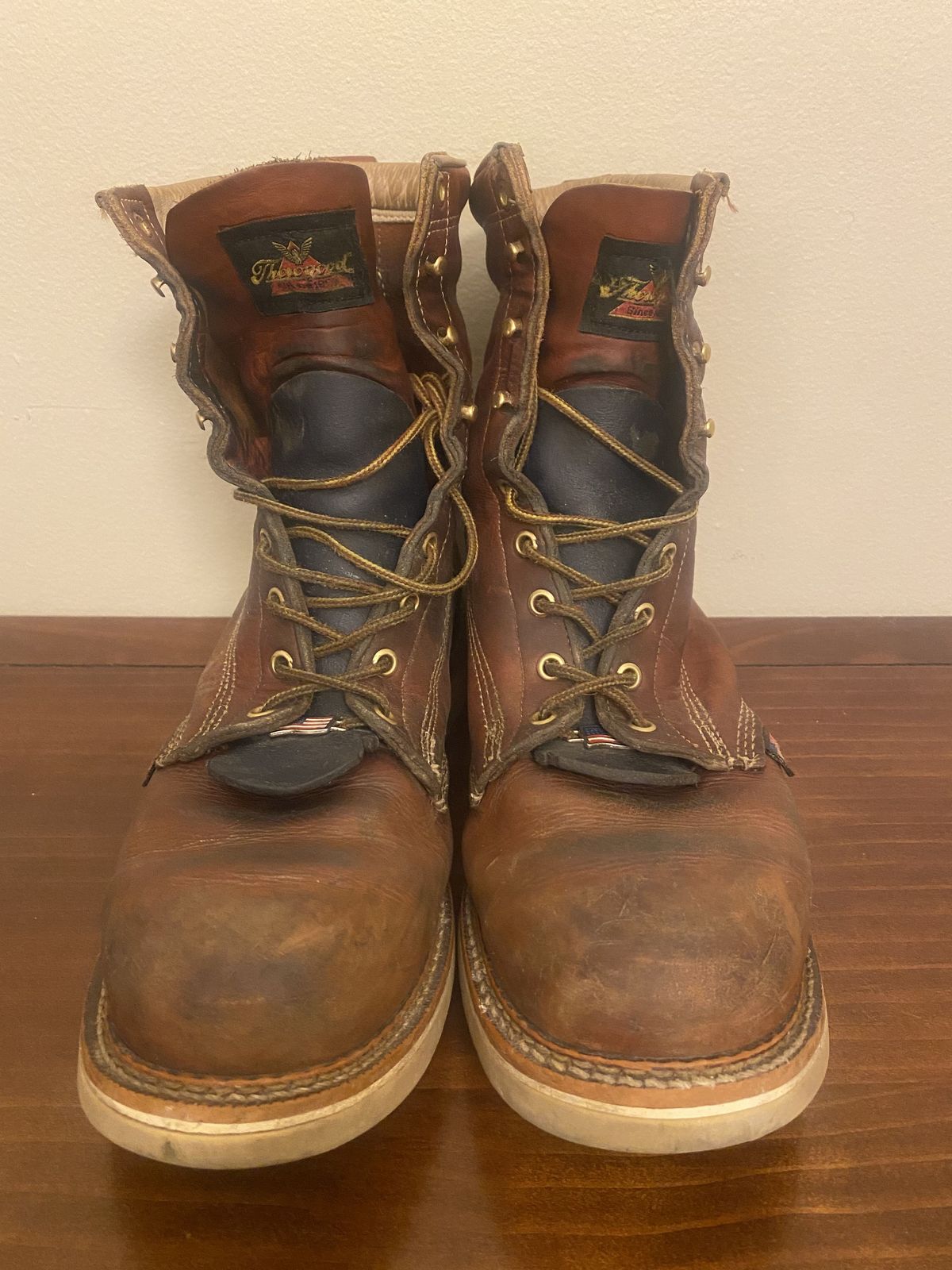 Photo by patinathunderdome on April 5, 2022 of the Thorogood 8" Plain Toe in Tobacco.