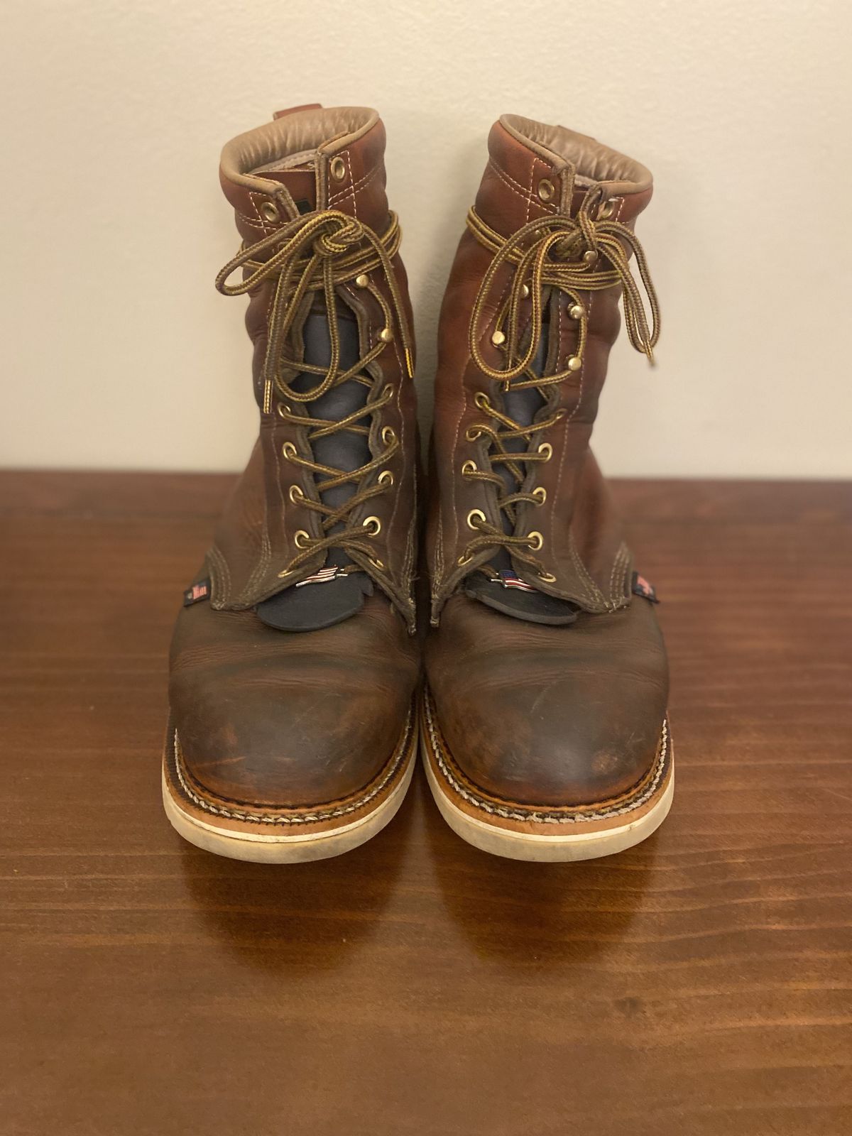 Photo by patinathunderdome on May 6, 2022 of the Thorogood 8" Plain Toe in Tobacco.