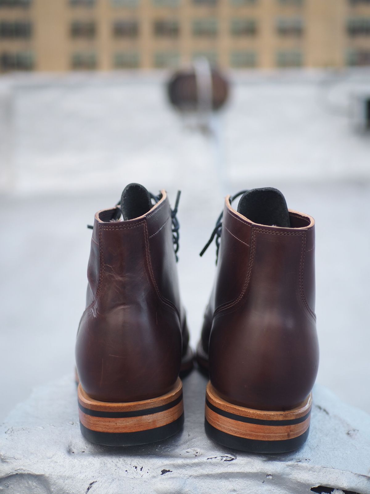 Photo by patinathunderdome on October 1, 2021 of the Viberg Service Boot in Maryam Brown Horsebutt.