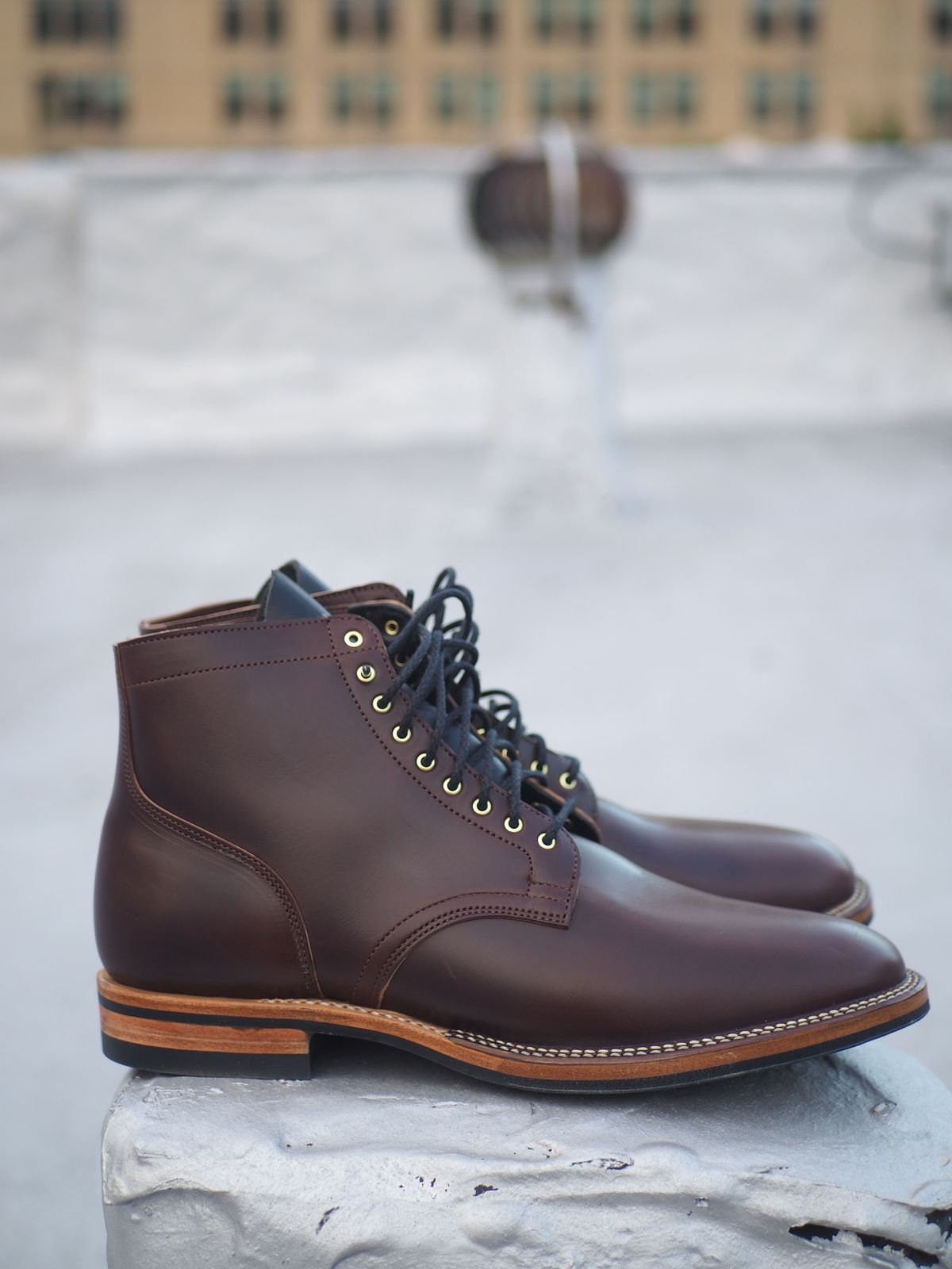 Photo by patinathunderdome on October 1, 2021 of the Viberg Service Boot in Maryam Brown Horsebutt.