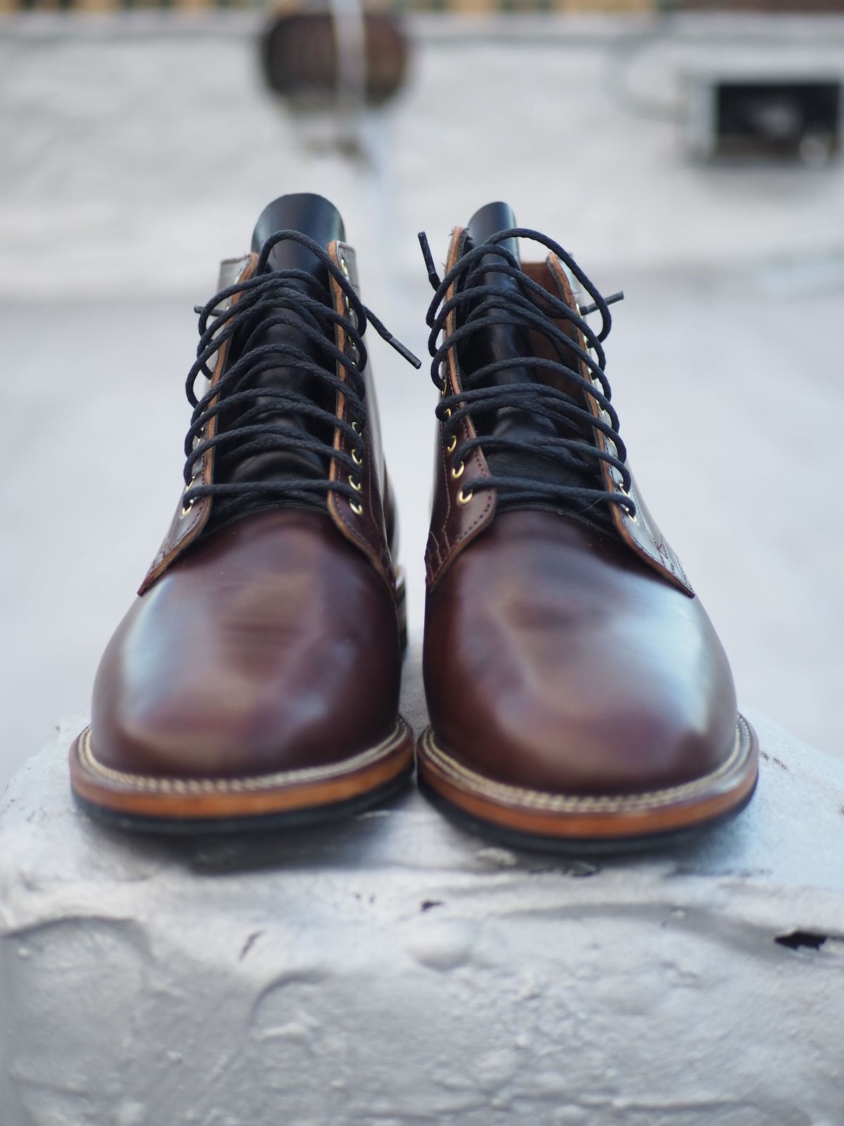 Photo by patinathunderdome on October 1, 2021 of the Viberg Service Boot in Maryam Brown Horsebutt.