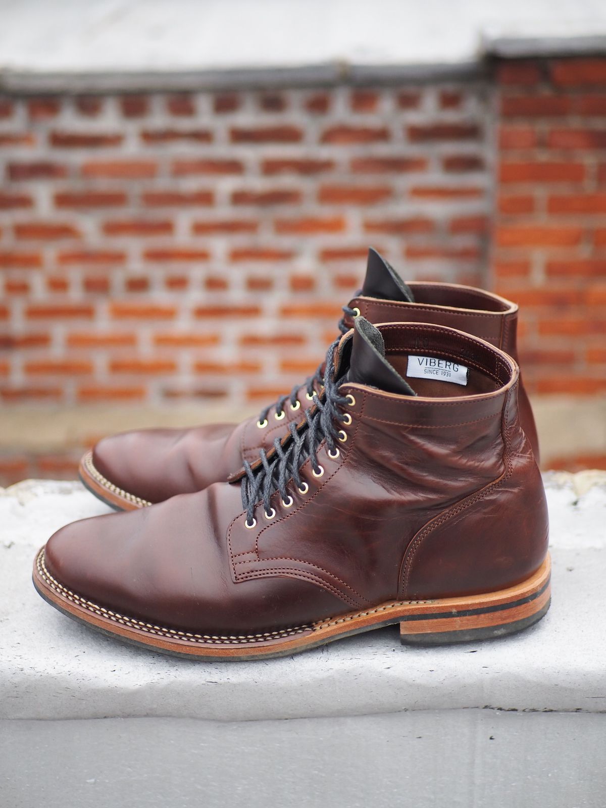 Photo by patinathunderdome on November 3, 2021 of the Viberg Service Boot in Maryam Brown Horsebutt.