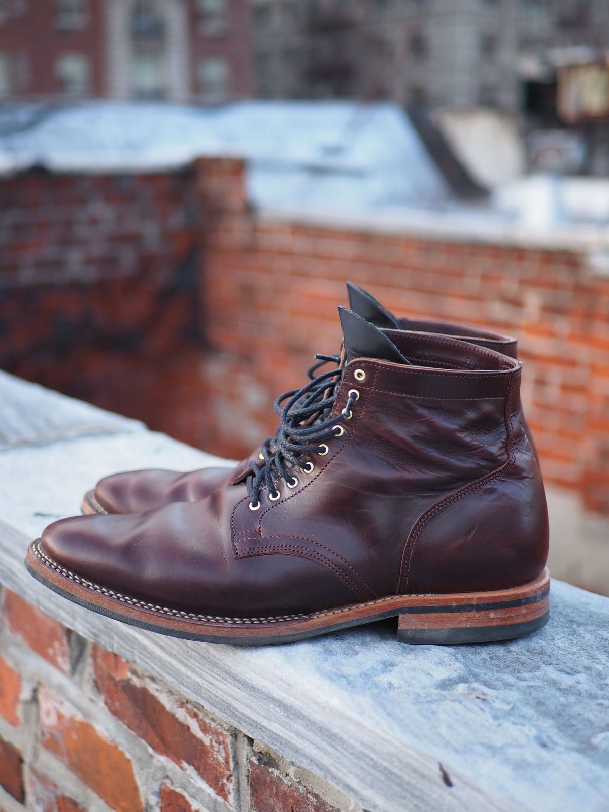 Photo by patinathunderdome on December 4, 2021 of the Viberg Service Boot in Maryam Brown Horsebutt.