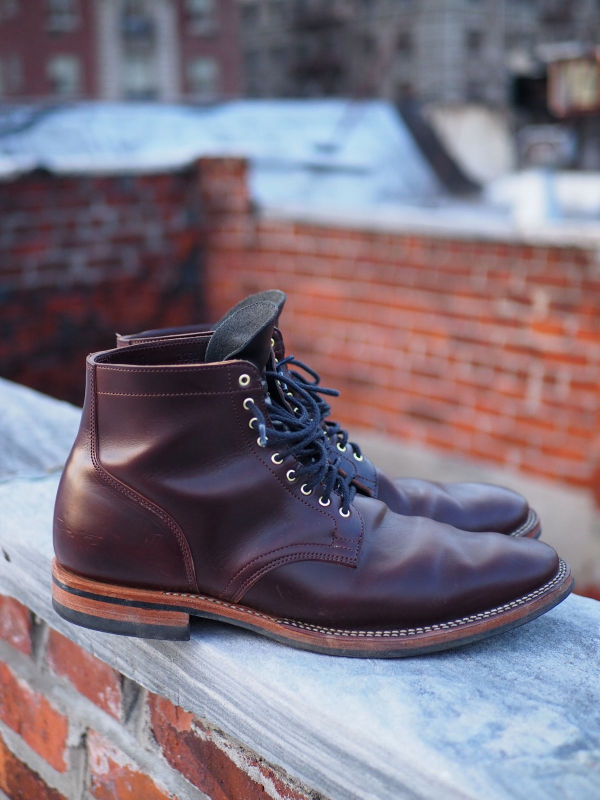 Photo by patinathunderdome on December 4, 2021 of the Viberg Service Boot in Maryam Brown Horsebutt.