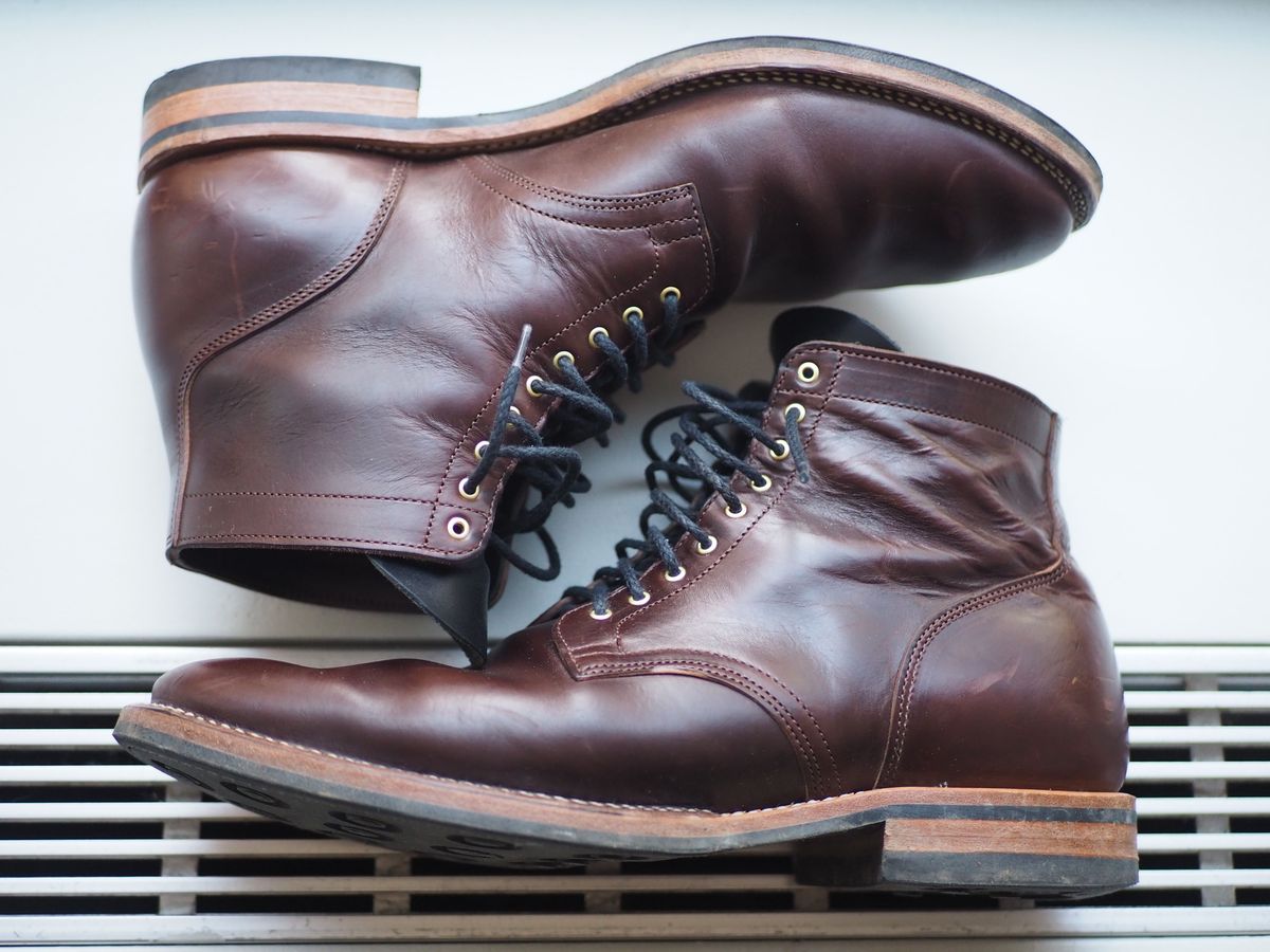 Photo by patinathunderdome on January 4, 2022 of the Viberg Service Boot in Maryam Brown Horsebutt.