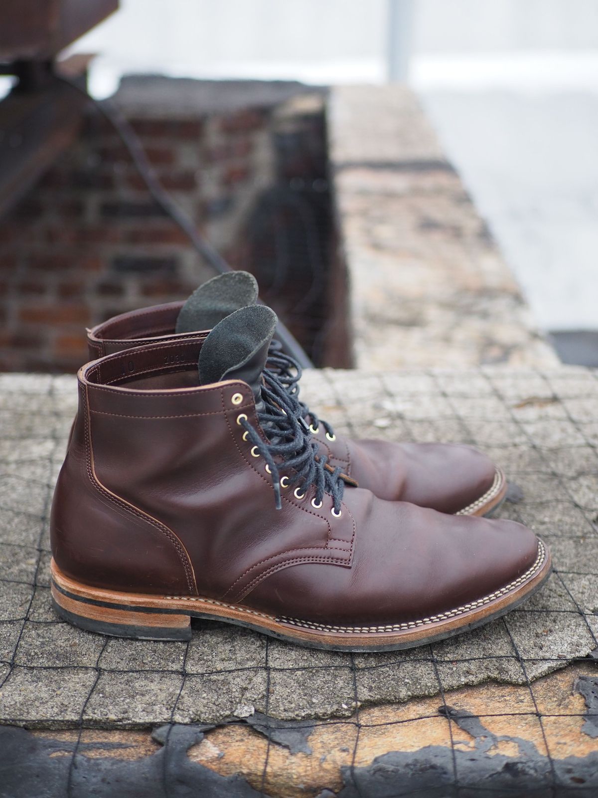 Photo by patinathunderdome on February 3, 2022 of the Viberg Service Boot in Maryam Brown Horsebutt.