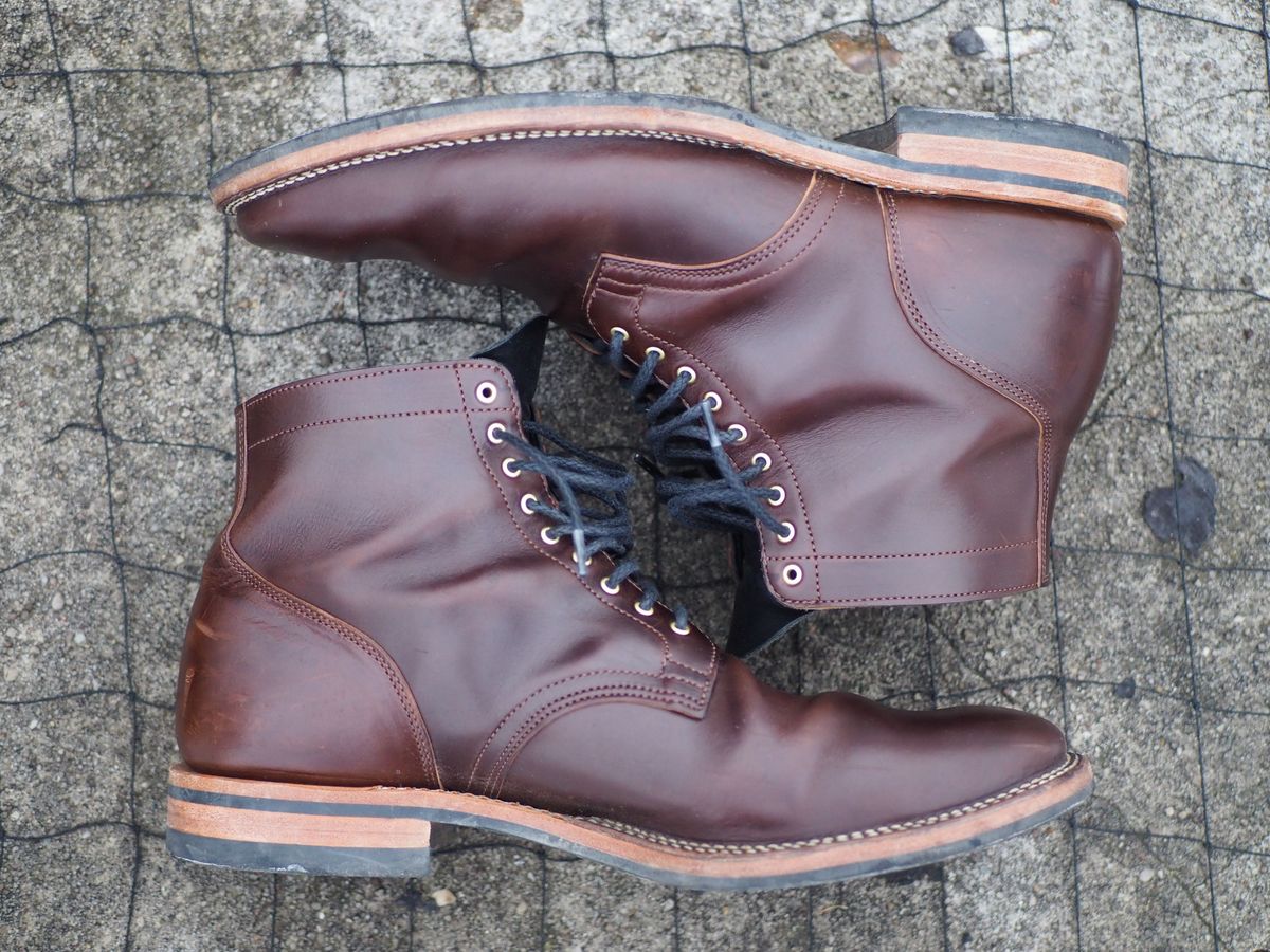 Photo by patinathunderdome on February 3, 2022 of the Viberg Service Boot in Maryam Brown Horsebutt.