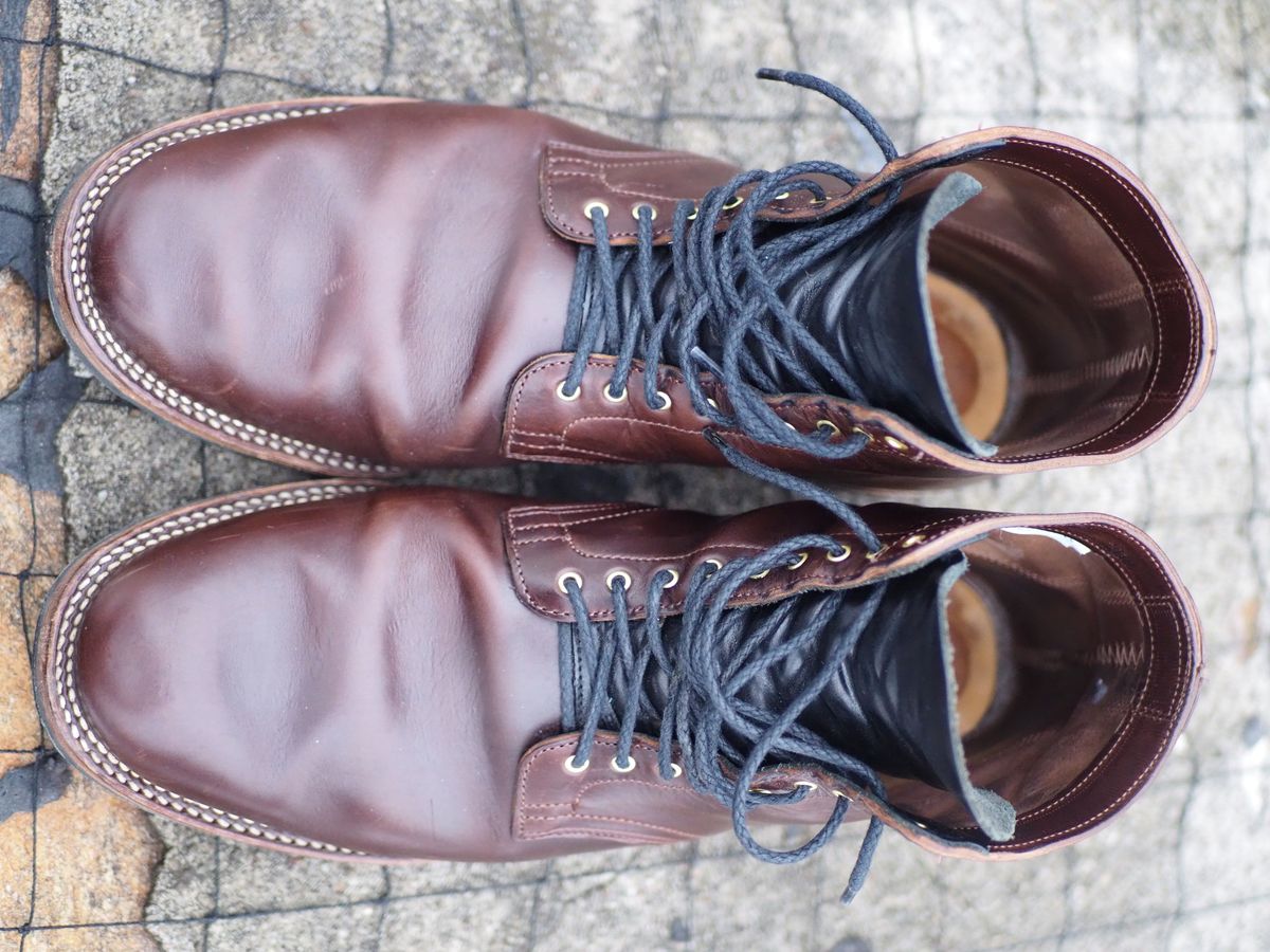 Photo by patinathunderdome on February 3, 2022 of the Viberg Service Boot in Maryam Brown Horsebutt.