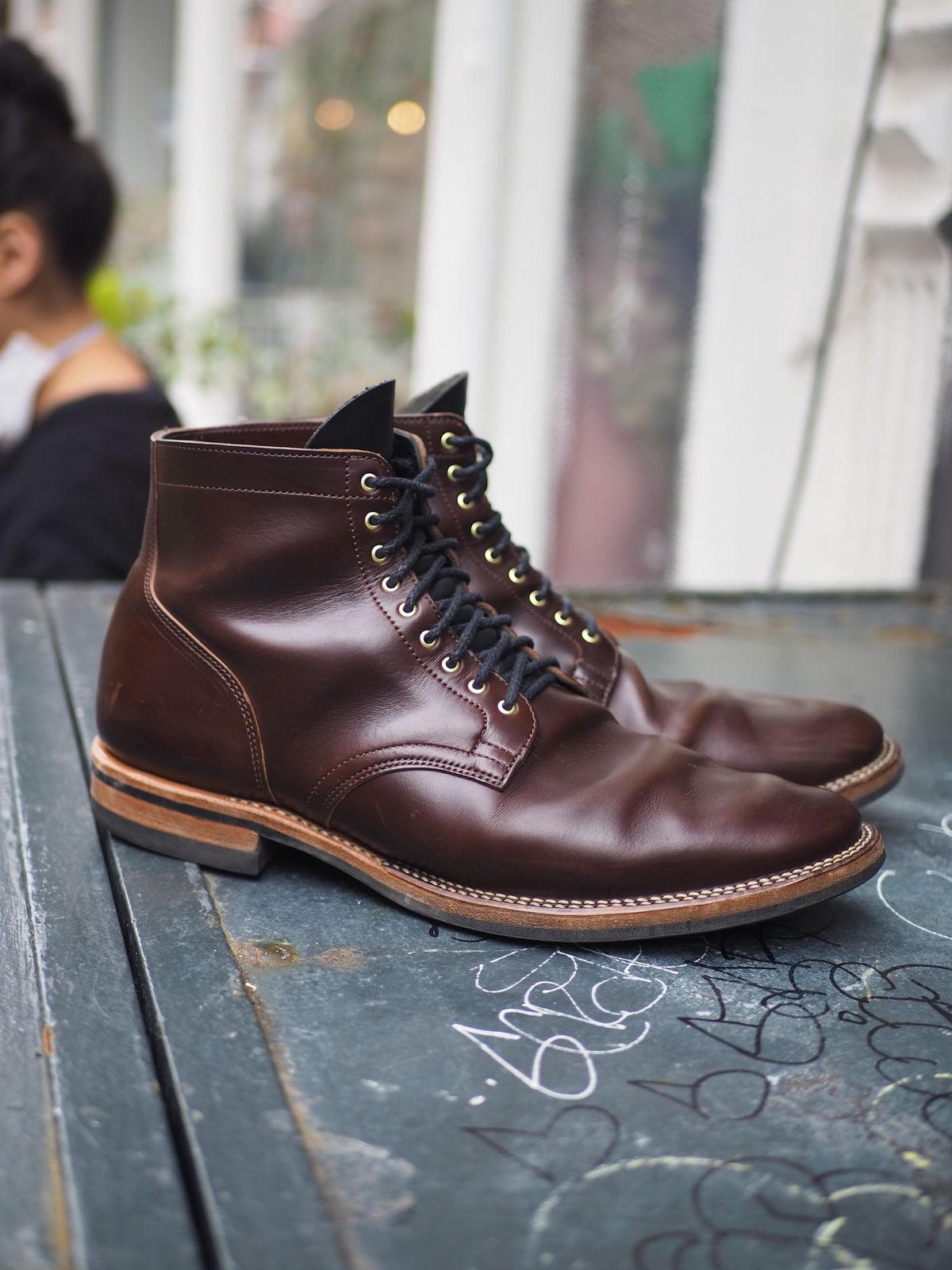 Photo by patinathunderdome on April 1, 2022 of the Viberg Service Boot in Maryam Brown Horsebutt.