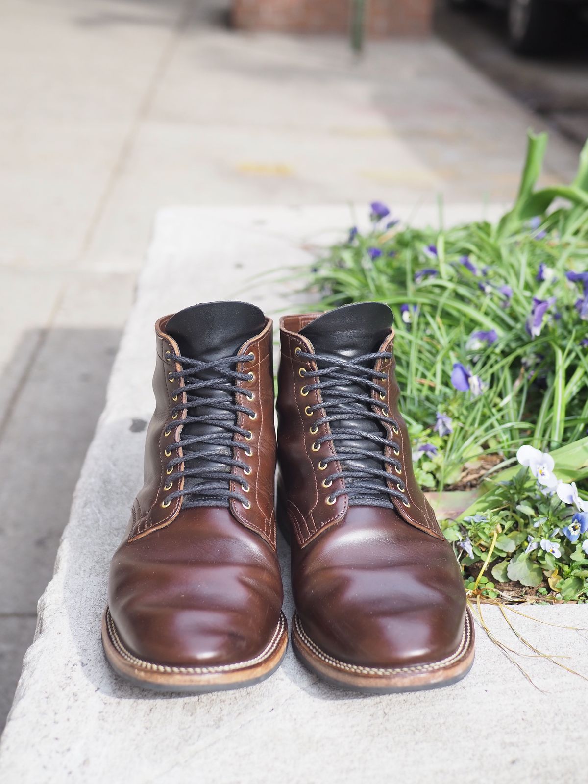 Photo by patinathunderdome on May 3, 2022 of the Viberg Service Boot in Maryam Brown Horsebutt.