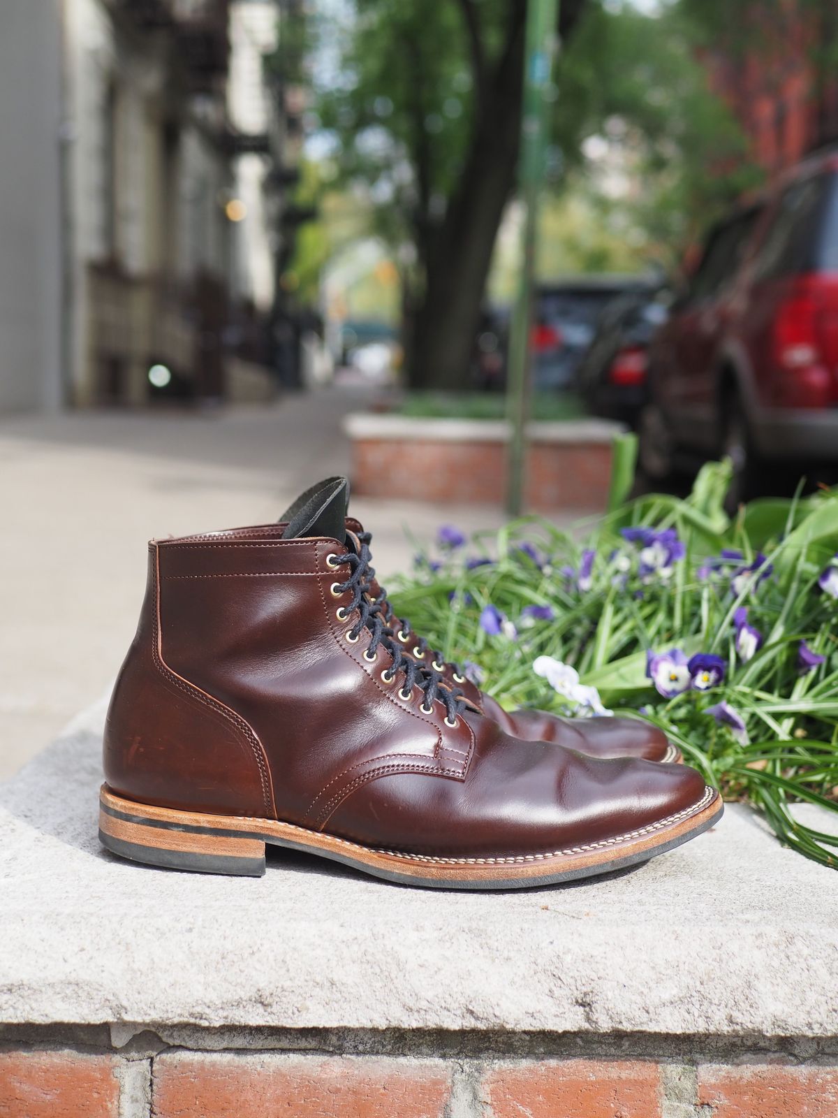 Photo by patinathunderdome on May 3, 2022 of the Viberg Service Boot in Maryam Brown Horsebutt.
